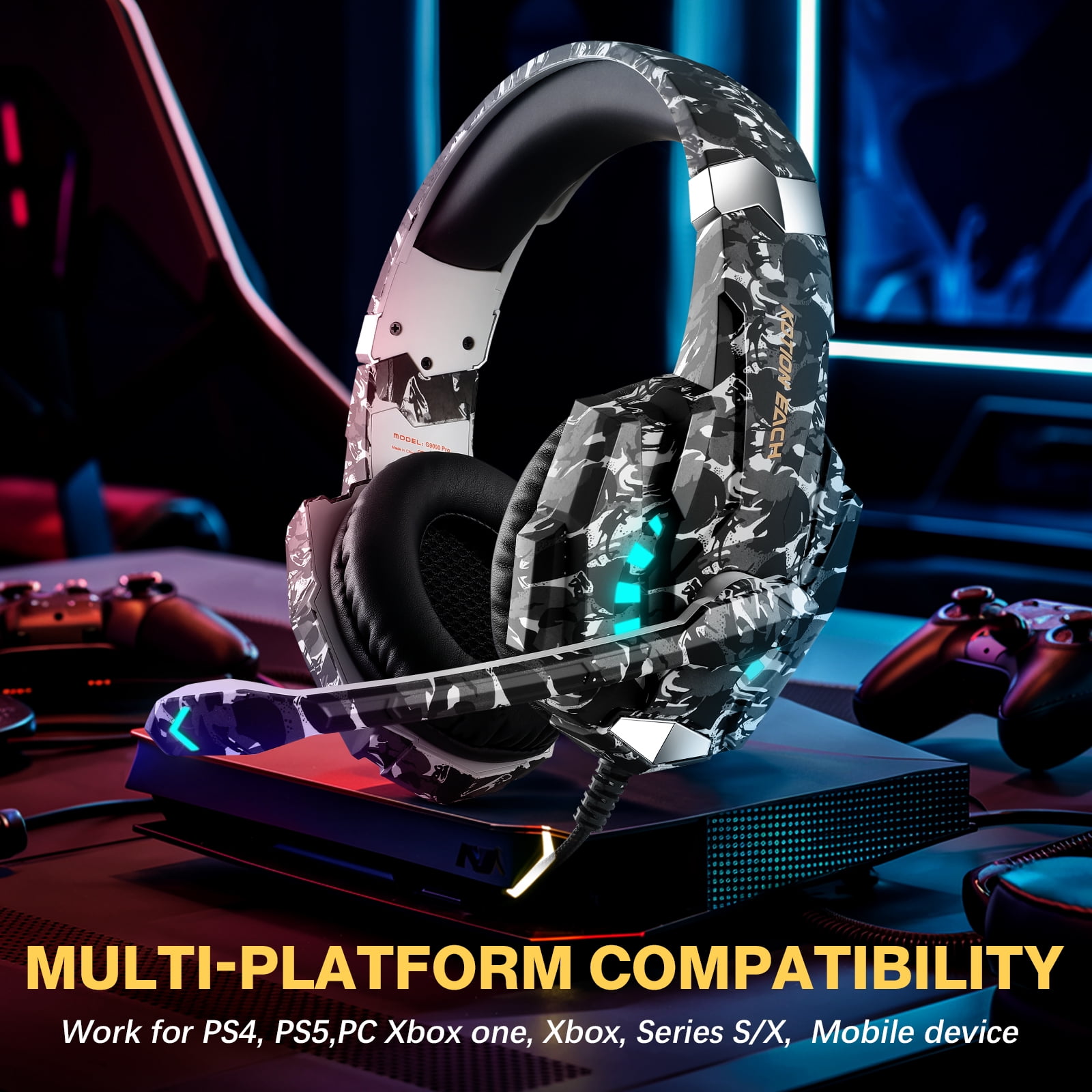 SIXGOLDHUA Wired Gaming Headset with Microphone, 7.1 Surround Sound Over-Ear Headphones for PC PS5 PS4 Xbox Series X|S (Grey, 49 in) oul6d