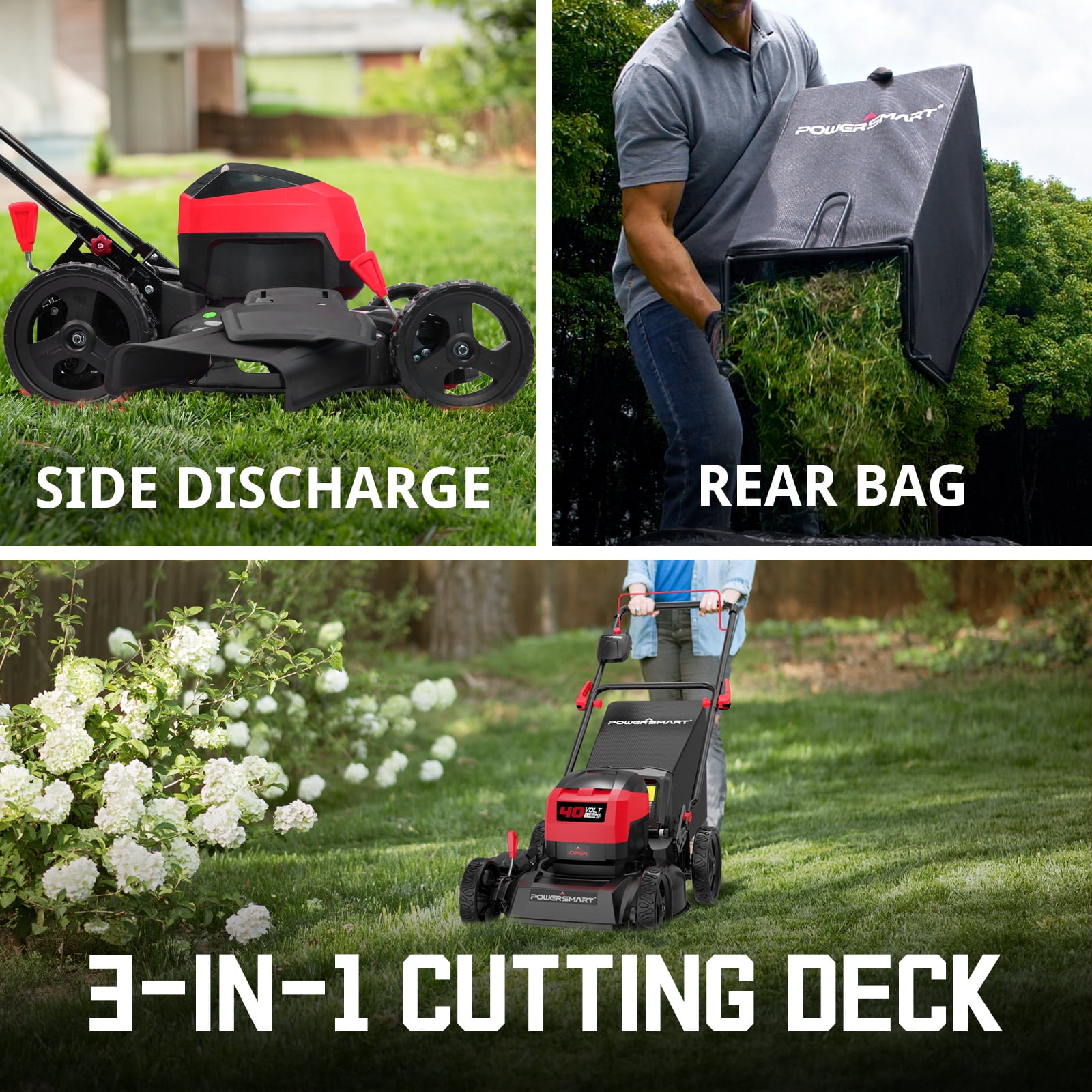 PowerSmart 40V 4.0Ah 17 in Cordless Push Lawn Mower (3-in-1 Mulching, Bagging, Side Discharge) tzlng