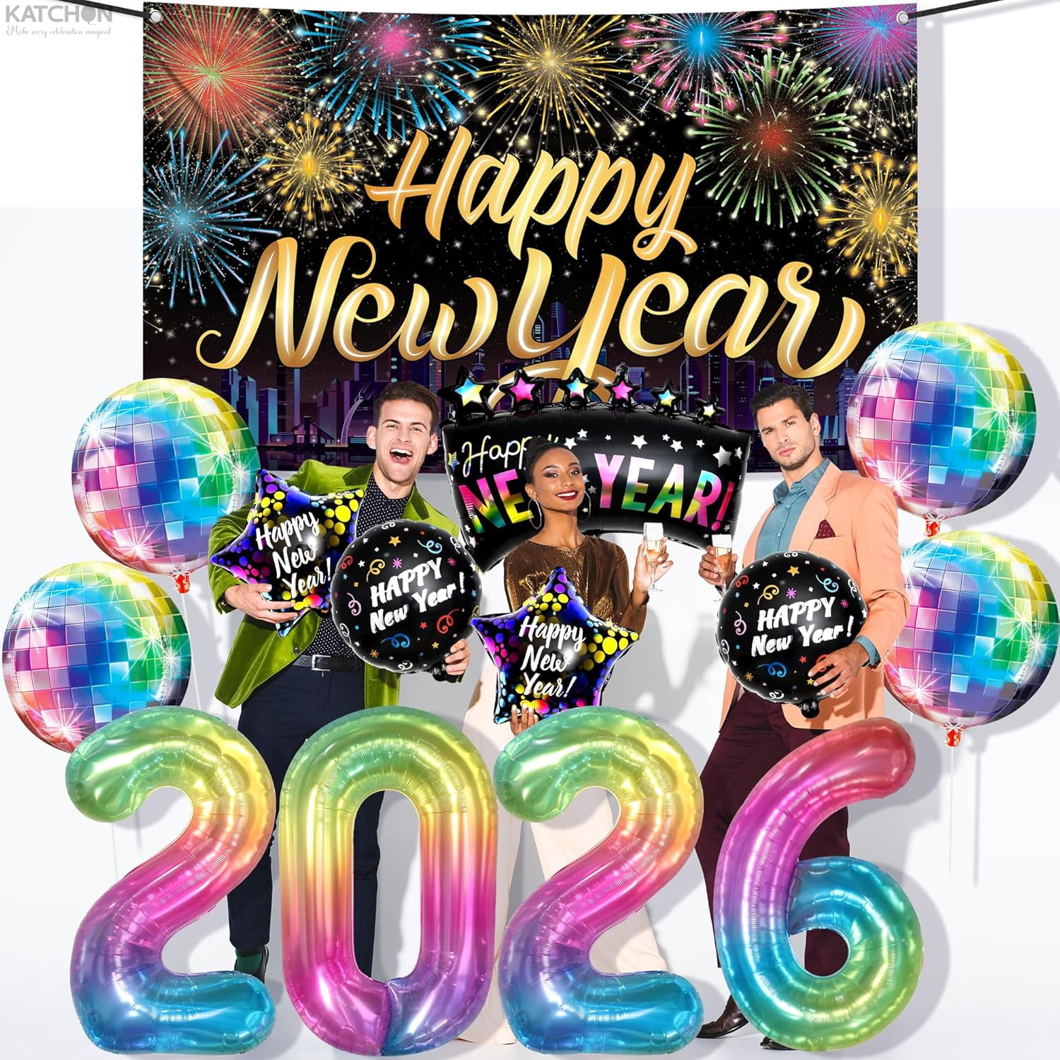 KatchOn New Year Eve Party Decorations 2026 Set (Rainbow, 72x44 in Banner) htngf