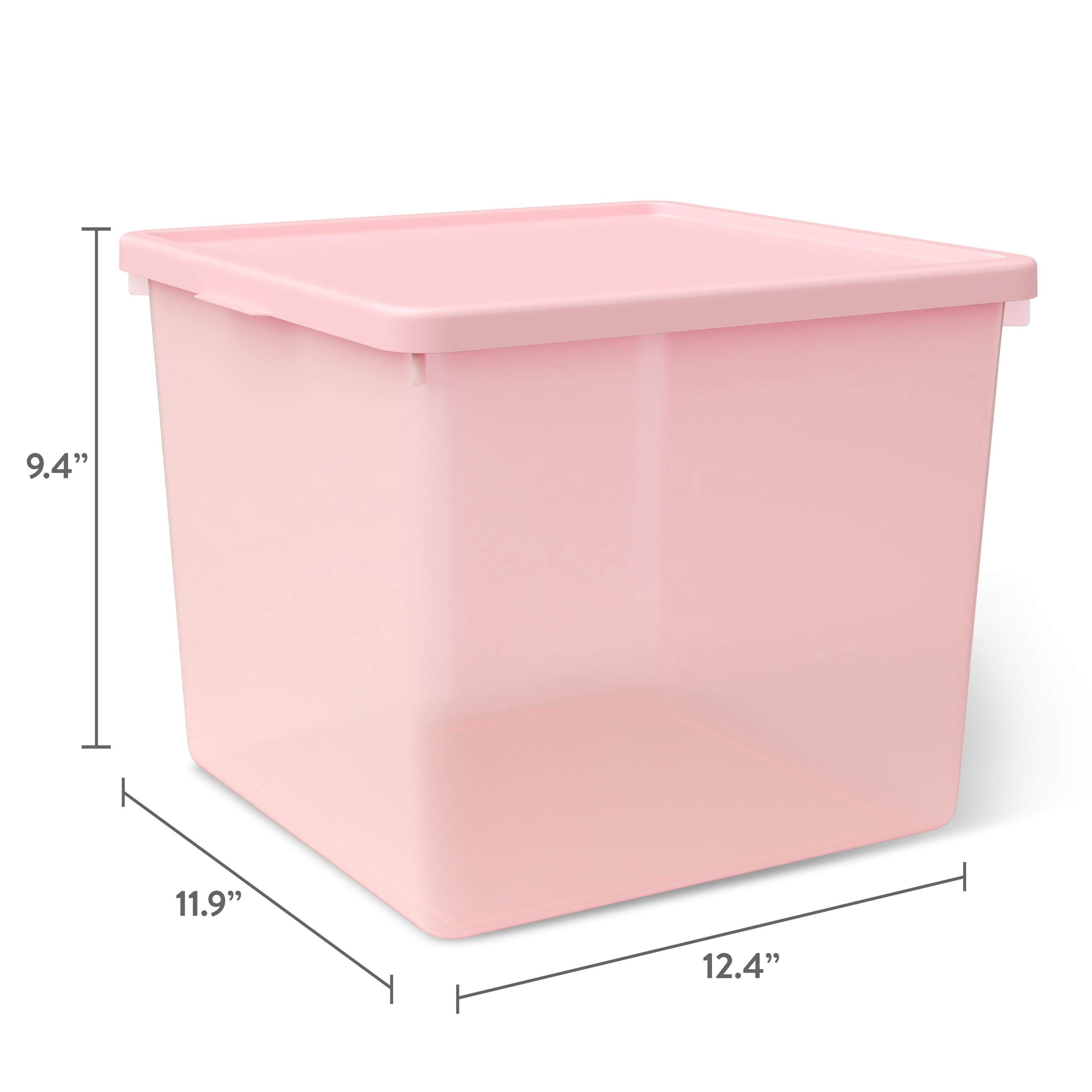 Mainstays Kids Large Plastic Storage Bin with Lid (Pink, 12.5 in x 12 in x 9.5 in) 4a1uj