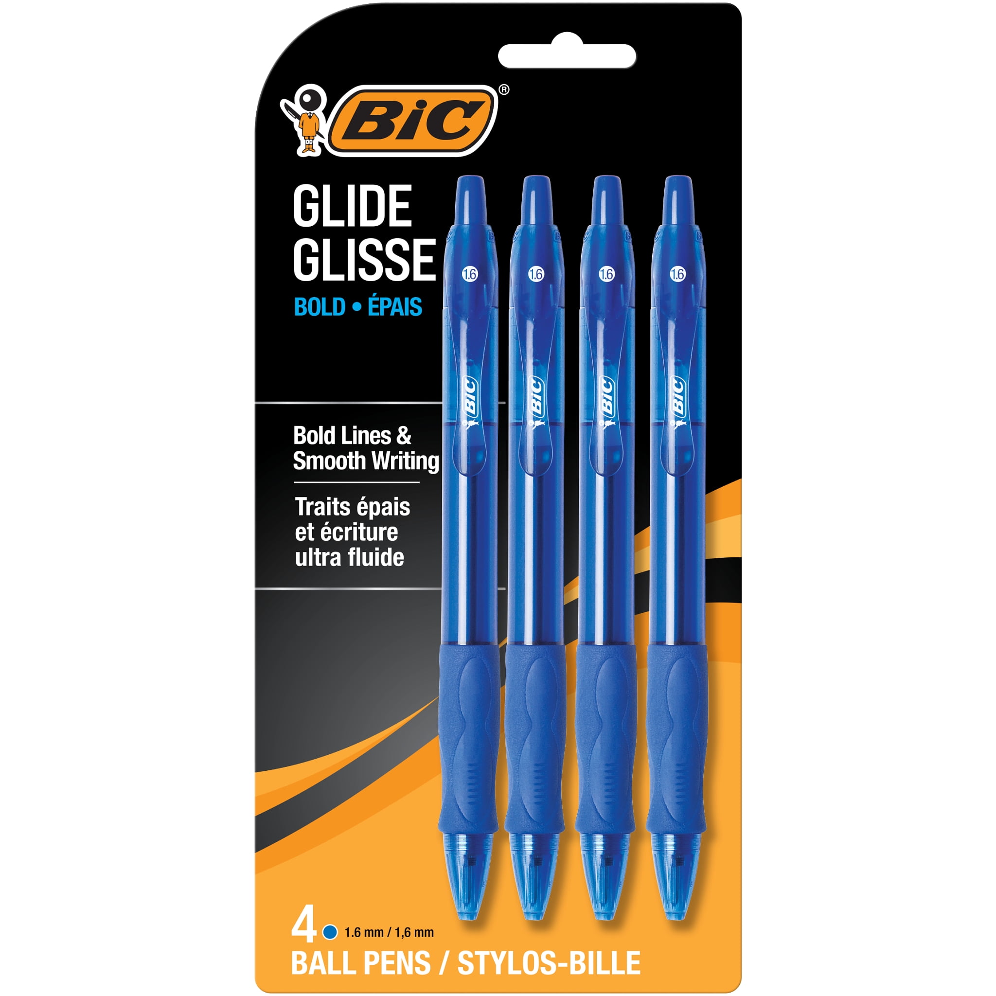 BIC Glide Retractable Ball Point Pen, Bold Point, Smooth Writing Ink (Blue, 4 Count) ivcn7