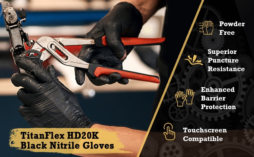 TitanFlex Heavy-Duty Nitrile Exam Gloves (Black, Medium, 100-ct) kvh5s