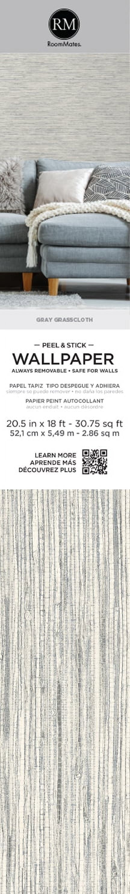 RoomMates Light Gray Grasscloth Peel and Stick Wallpaper (Light Gray, 20.5 in x 18 ft) rtj4f