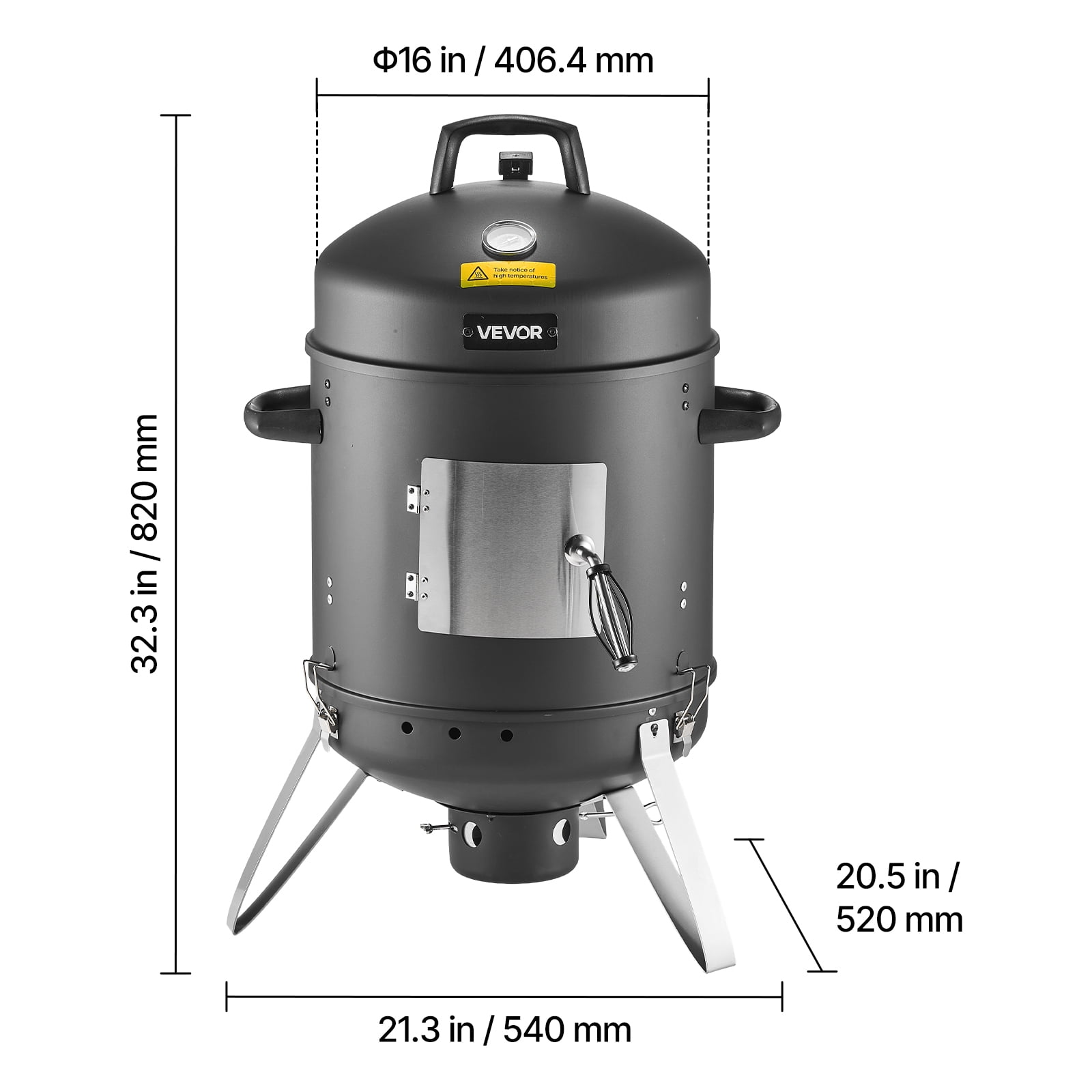VEVOR Vertical Charcoal Smoker, 16 in BBQ Grill with Dual Grates, Temperature Gauge & Ash Tray (16 in) 18s53