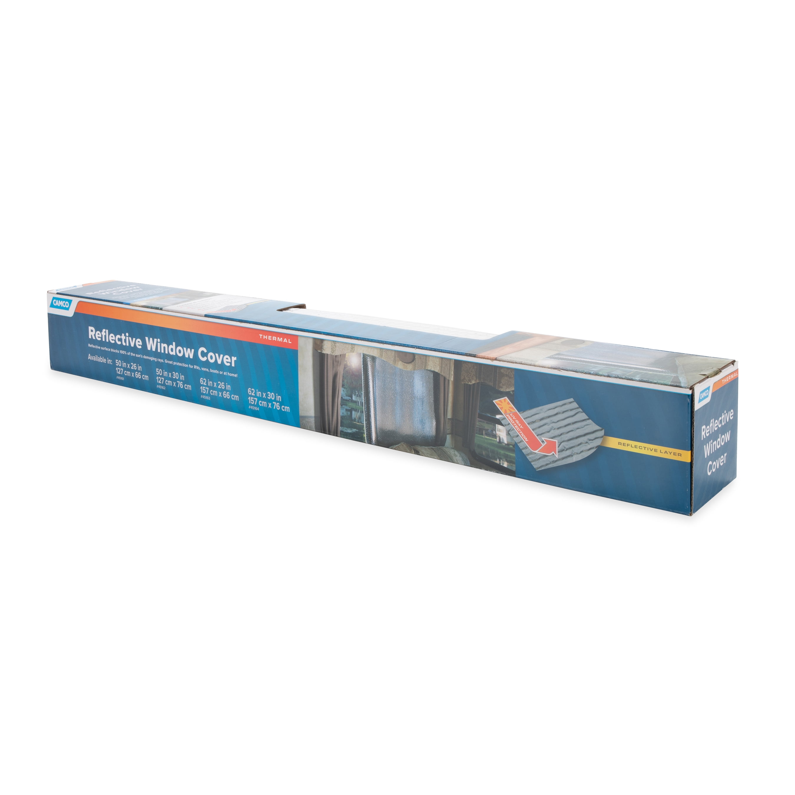 Camco Reflective Window Cover, Heat Shield for RV, Van, and Home (Silver, 62 in x 30 in) u7dz2