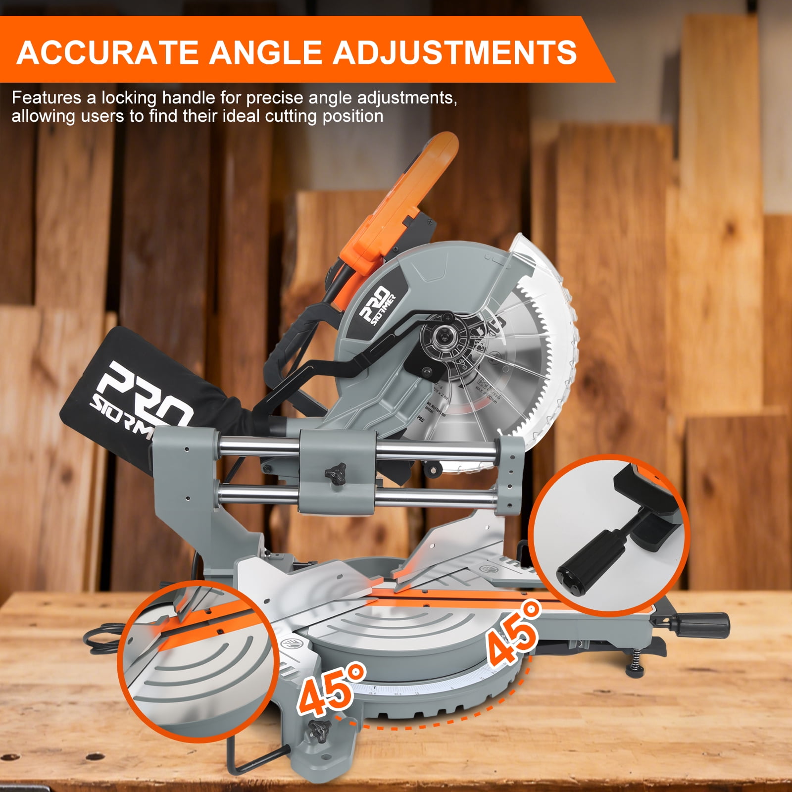 Prostormer 10-Inch Double Bevel Compound Miter Saw, 15A 5000RPM Power Tool with LED Shadow Line and Expansion Table (Silver, 10 in) 90e8c