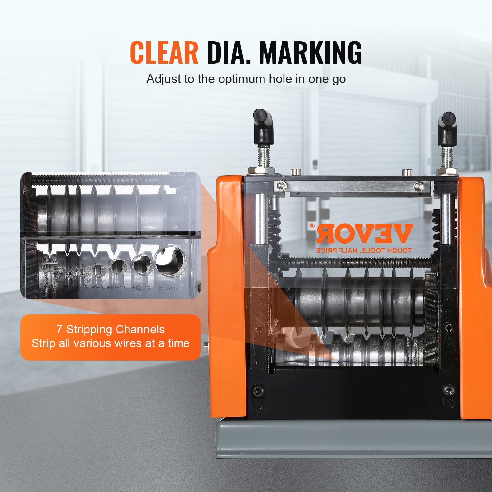 VEVOR Electric Wire Stripping Machine, Motorized Copper Cable Stripper with 7 Channels for Recycling (0.06 in - 0.98 in) ezse4 - Image 5