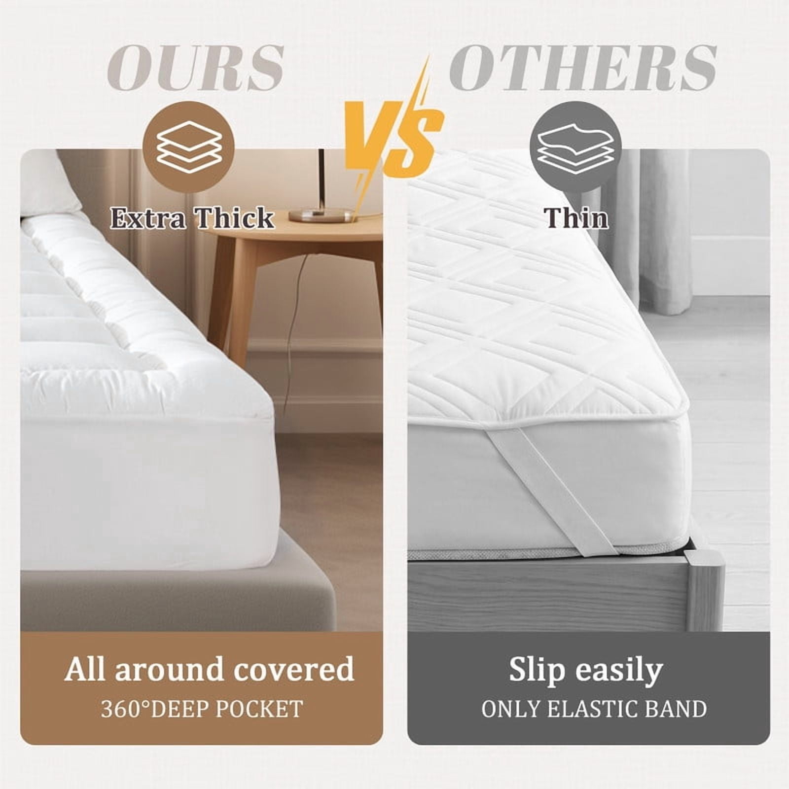 Vccoem Cooling Mattress Topper, Extra Thick Quilted Bed Pad, Breathable Plush Hypoallergenic Cover (White, Queen) lz8b4