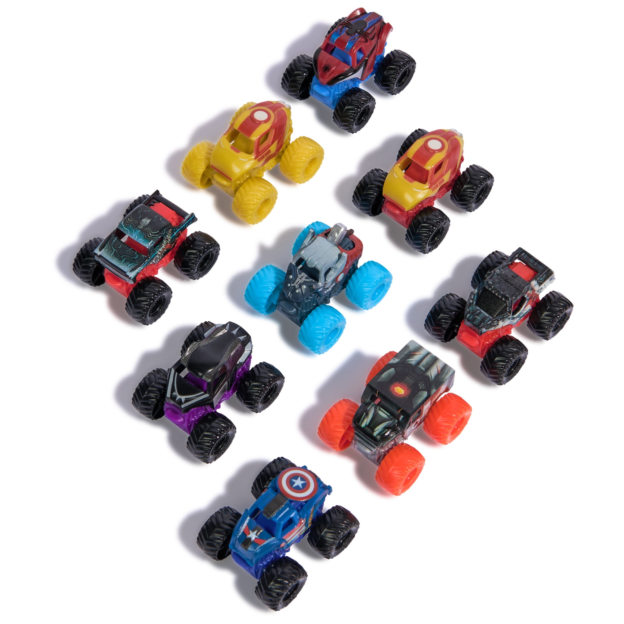 Monster Jam Marvel Mini Die-Cast Monster Truck 3-Pack (Spider-Man, Venom, Iron Man, 3 in) otfug