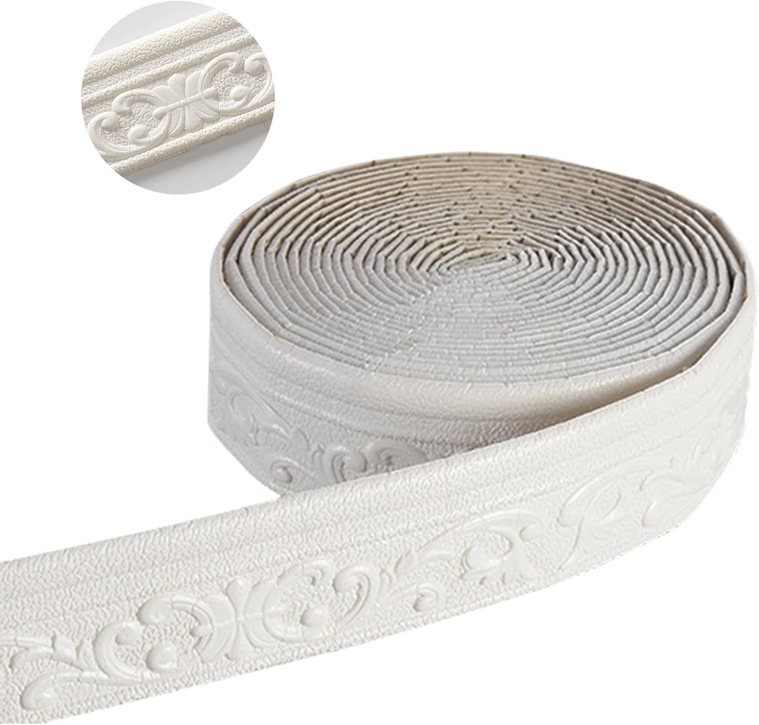 Kvago 3D Flexible Foam Wall Molding Trim, Self-Adhesive Decorative Baseboard Border for Home DIY (White, 3 in x 32 ft) obl5o