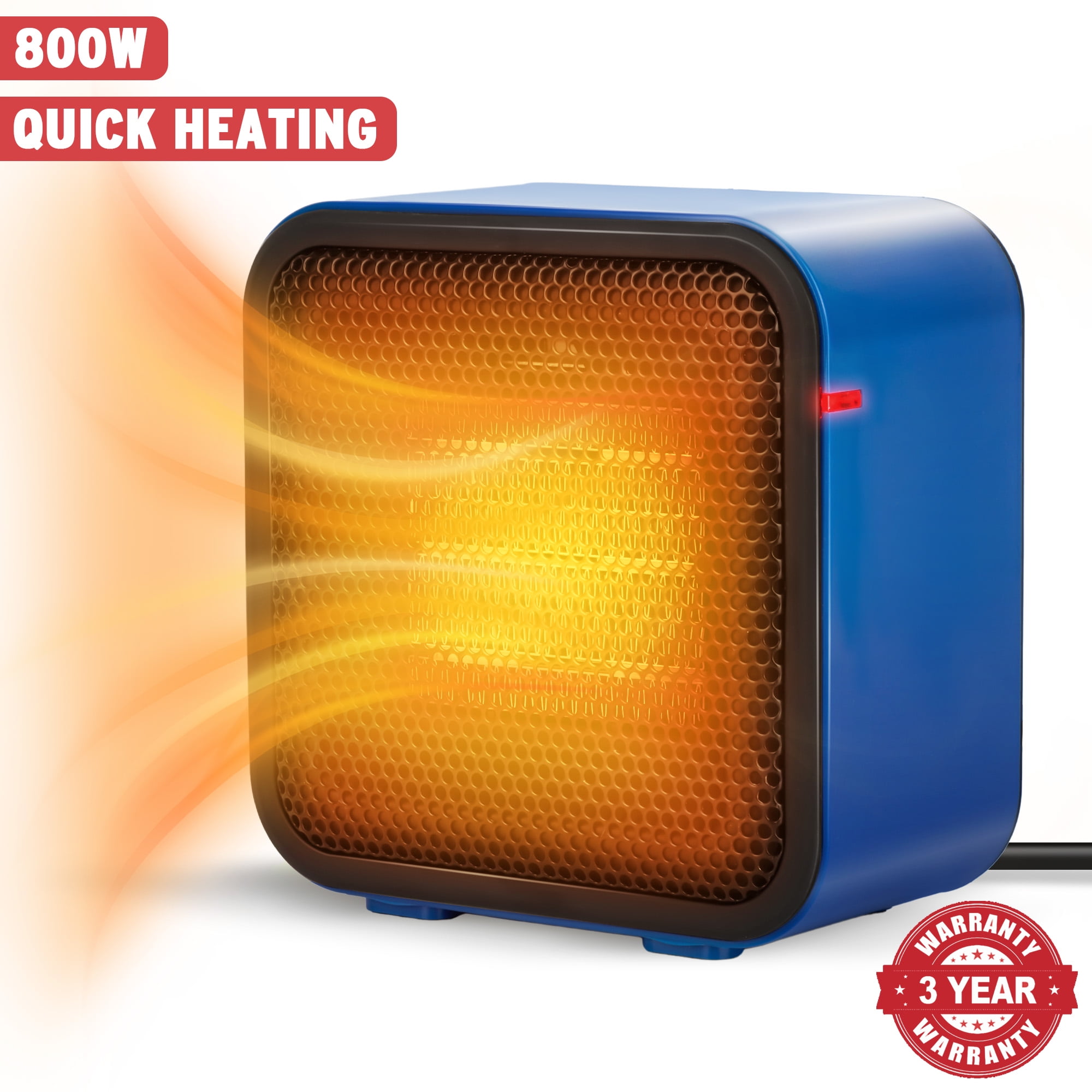 PortableOut 800W Ceramic Space Heater, Portable Mini Electric Desk Warmer with Overheat Protection (Blue, 5.8 in x 3.4 in x 6 in) je6hp