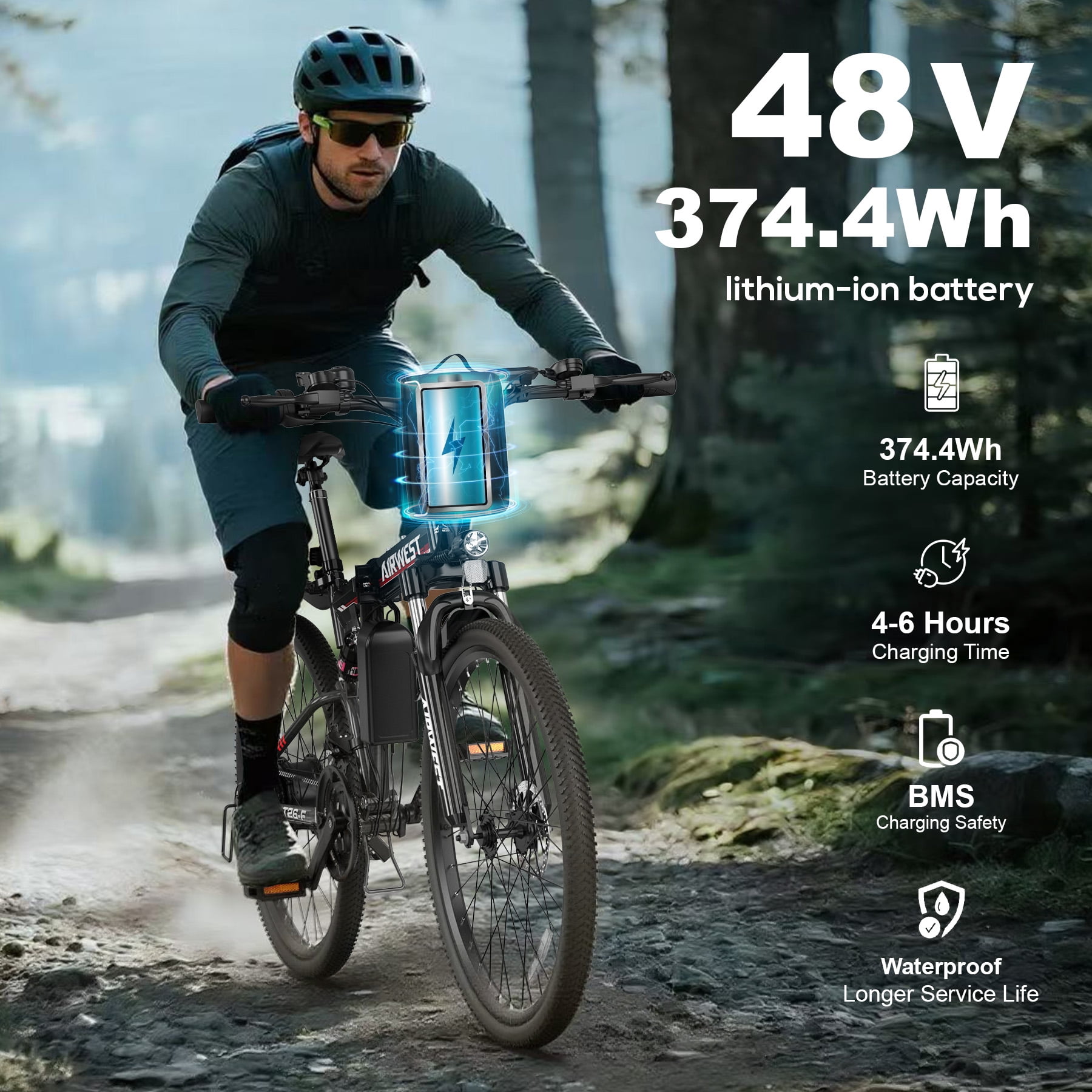 AIRWEST Electric Bicycle for Adults, 750W Motor City Commuter E-Bike, 7-Speed Cruiser, 40 Miles Range (Black, 26 in) cx937