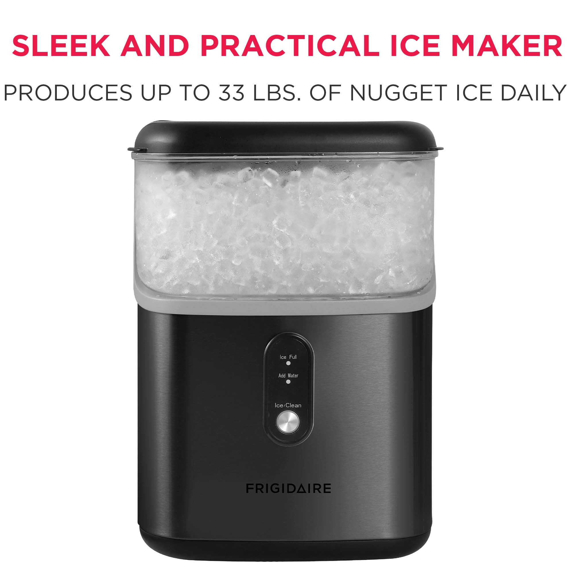 Frigidaire Countertop Nugget Ice Maker, Self-Cleaning Portable Ice Machine with Touch Controls (Black Stainless Steel, 33 lb Daily Capacity) kgs51