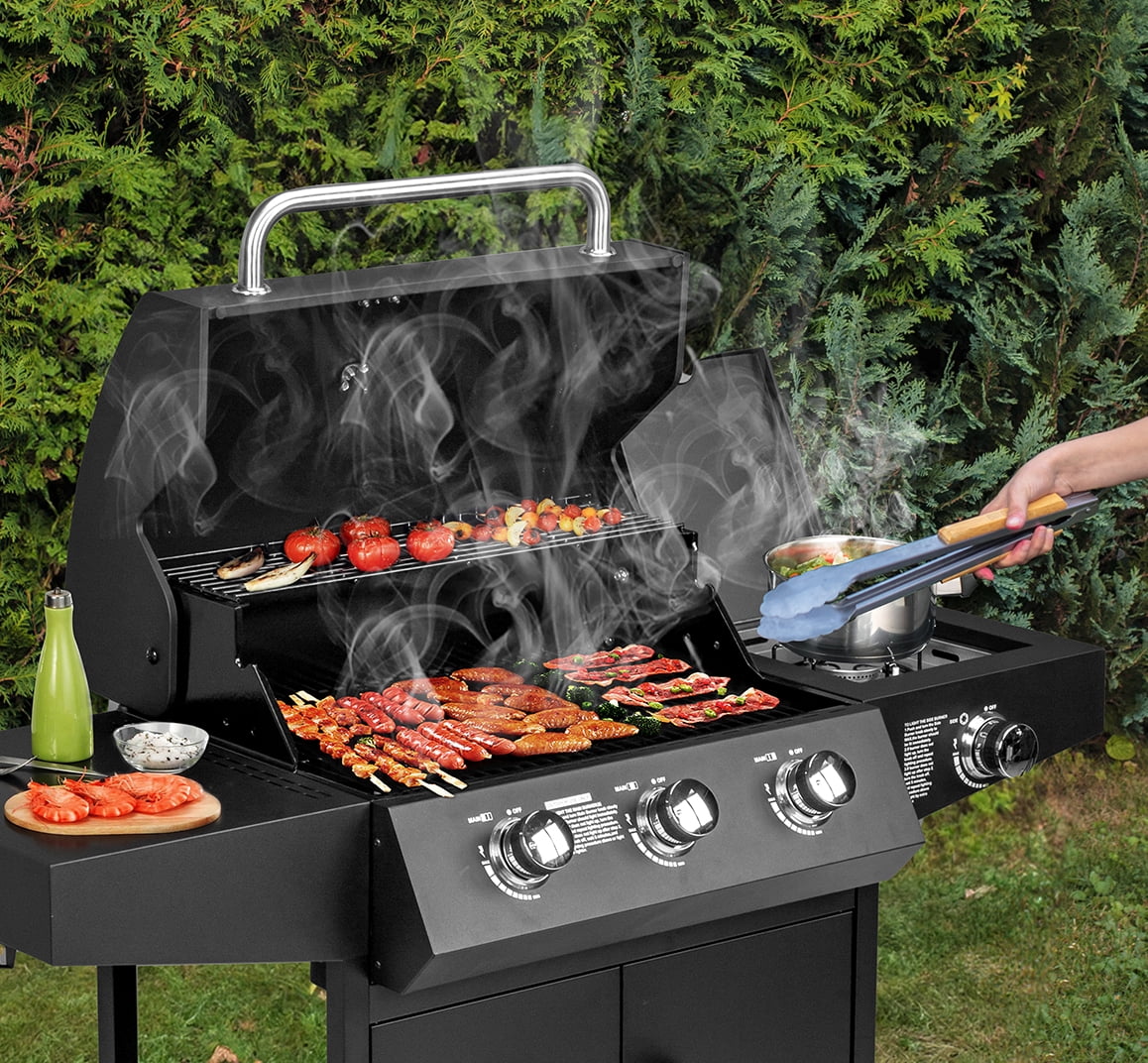 OverPatio Propane Gas BBQ Grill (Black, 3+1 Burners, 53 in) dsg3e