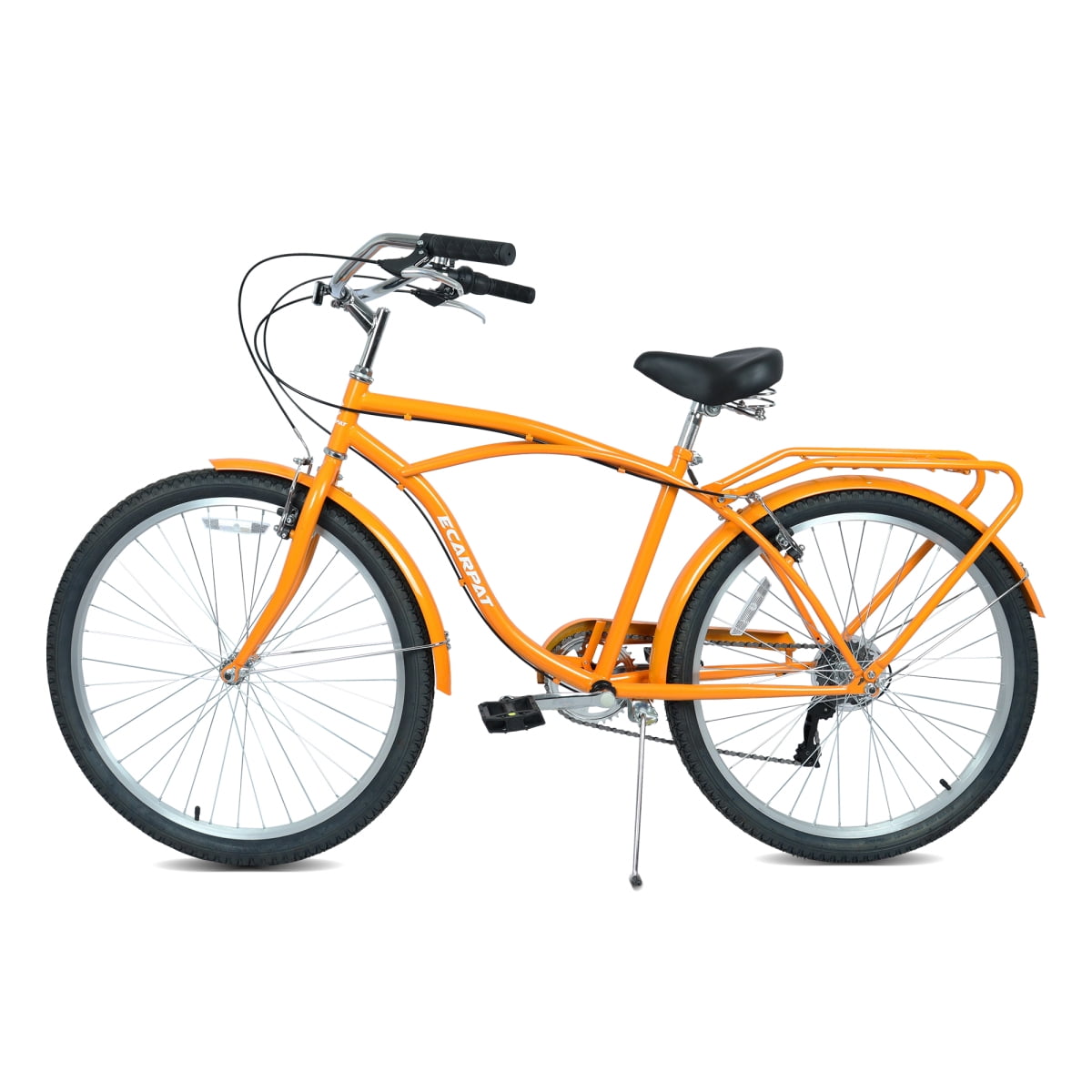 Retro 26 in Beach Cruiser Bike 7-Speed, High-Tensile Steel Frame with Comfort Step-Through Design (Orange, 26 in) jujdk