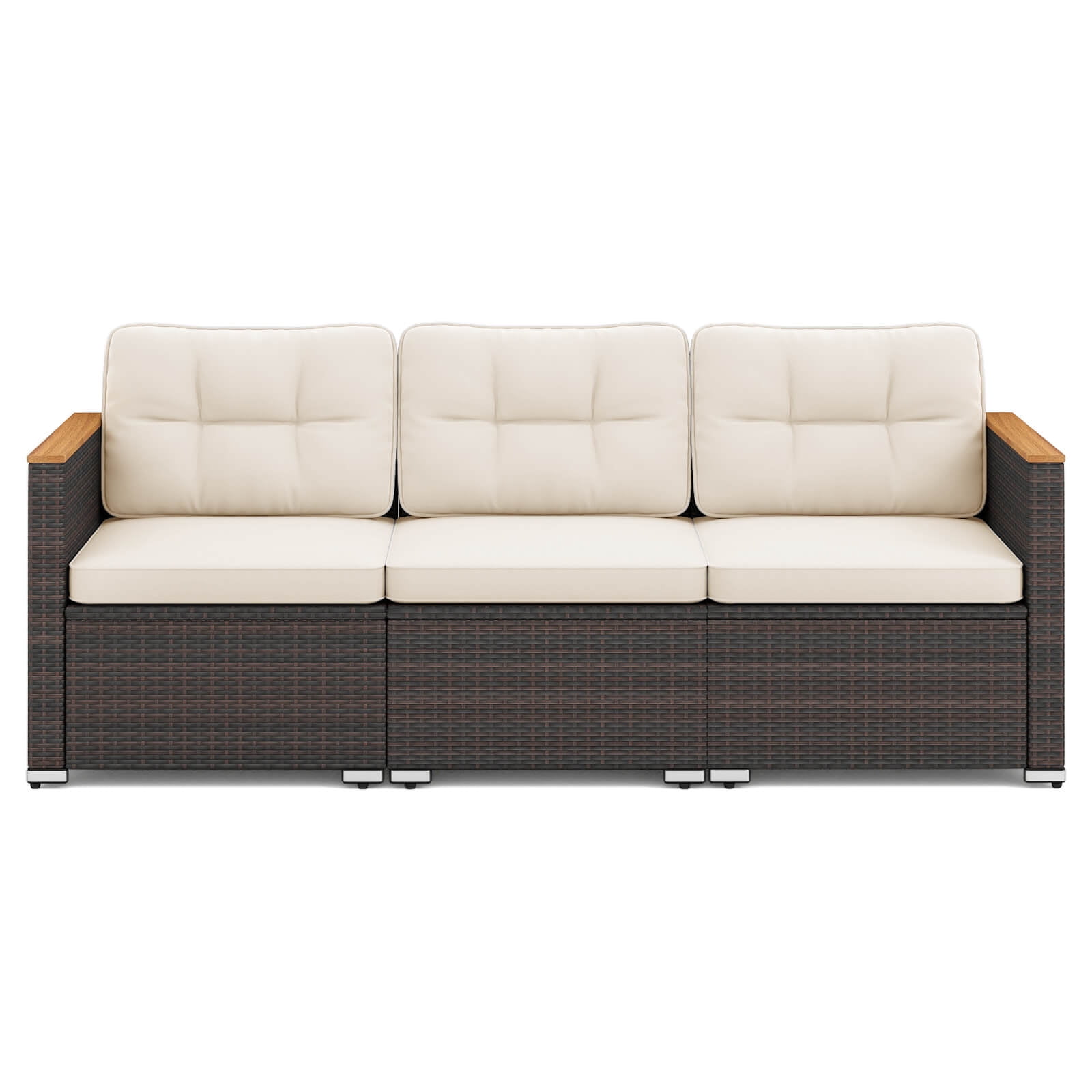 Costway 3-Seat Patio Sofa PE Rattan Wicker Outdoor Furniture Set (White, 76 in x 26 in x 25.5 in) 7z5df