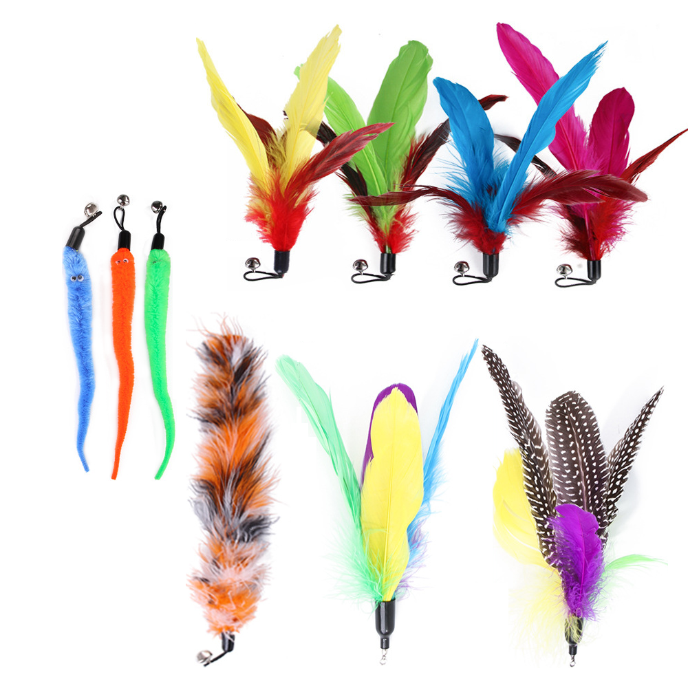 GYDEK Interactive Cat Wand Toy Set, Retractable Fishing Pole with 12 Feather and Worm Refills (13.4 in to 39.4 in) k2pj4
