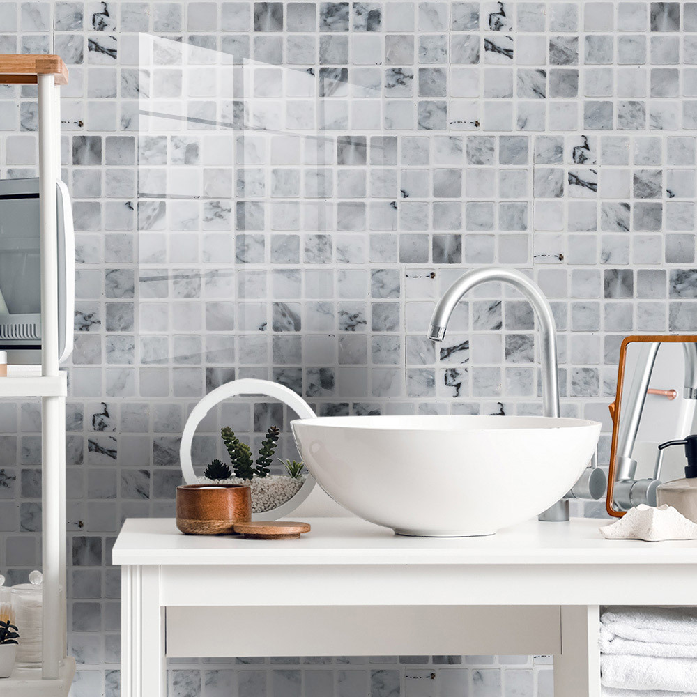 YiZeDaMS Peel and Stick Backsplash Tile Stickers, Waterproof Vinyl Wall Decals for Kitchen and Bathroom (Marble, 12 x 12 in, 9-Piece Set) 4uer7