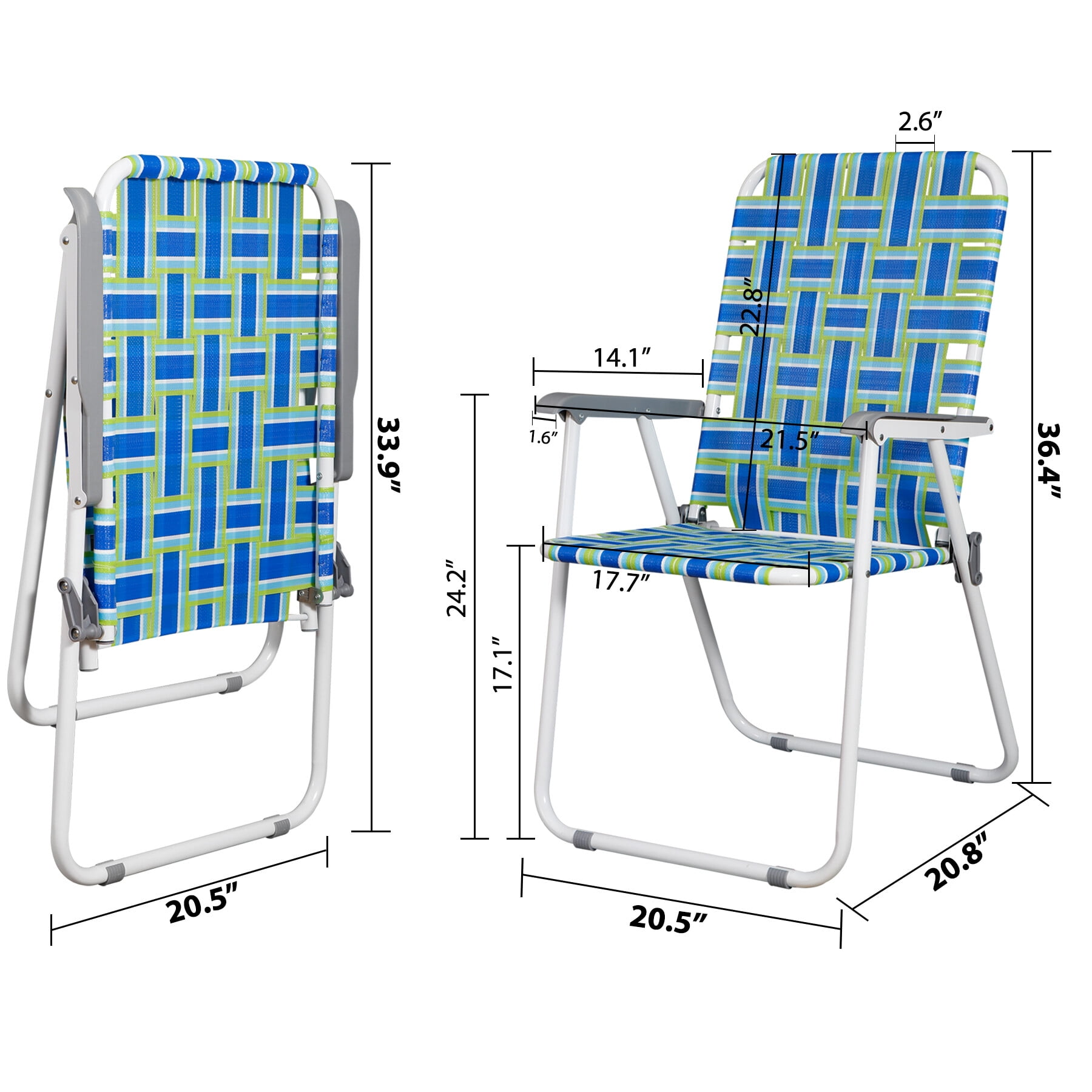 ZENY Folding Patio Lawn Chairs with Metal Frame (Blue/Green, Set of 2) bem06