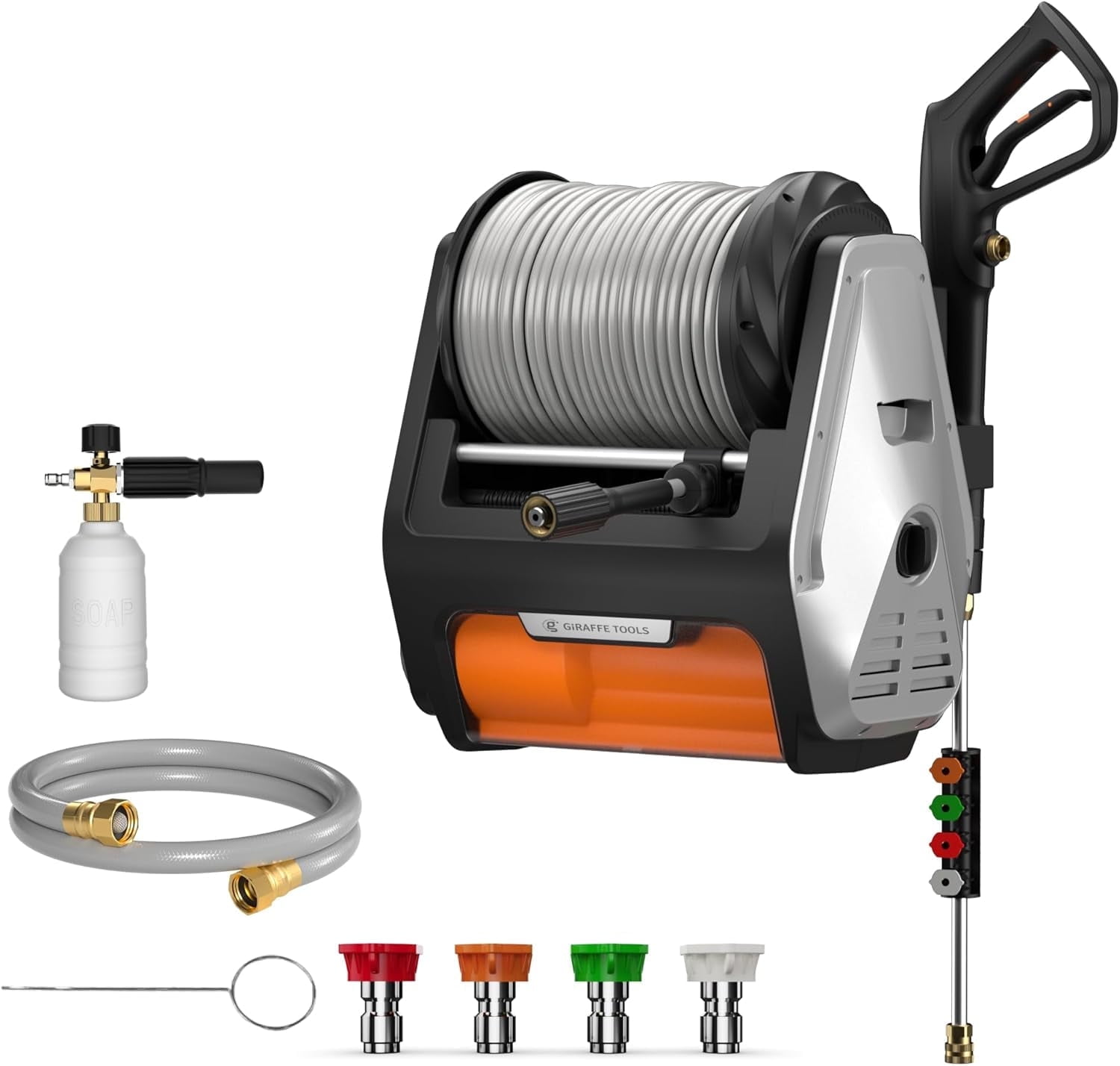 Giraffe Tools Electric Power Pressure Washer with 100 ft Retractable Hose (Silver, 3700 PSI) oulwy