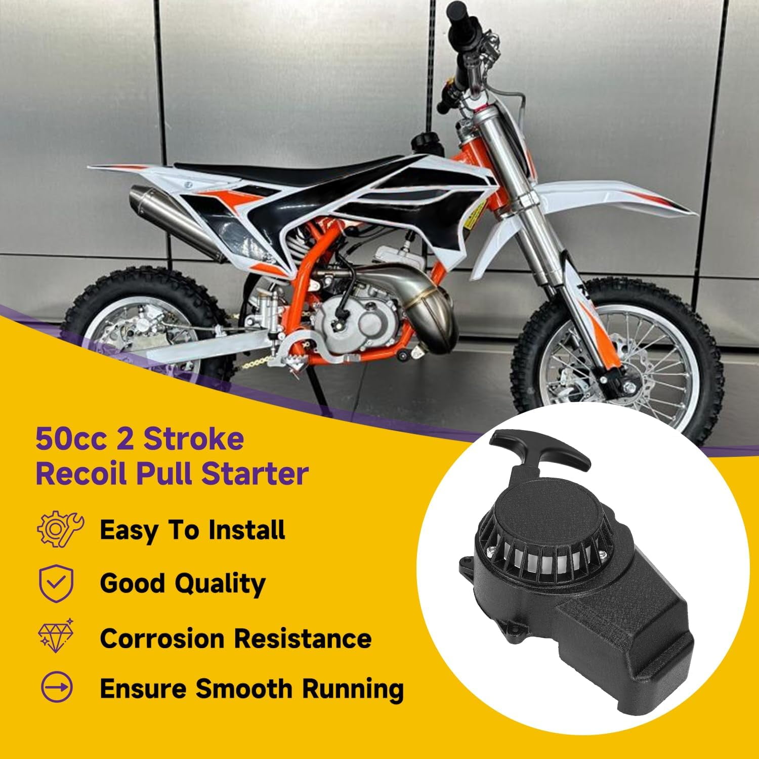 FVRITO Alloy Recoil Pull Starter for 47cc 49cc 50cc 2-Stroke Dirt Bike ATV (Black, 3.2 in Hole Distance) iydu5