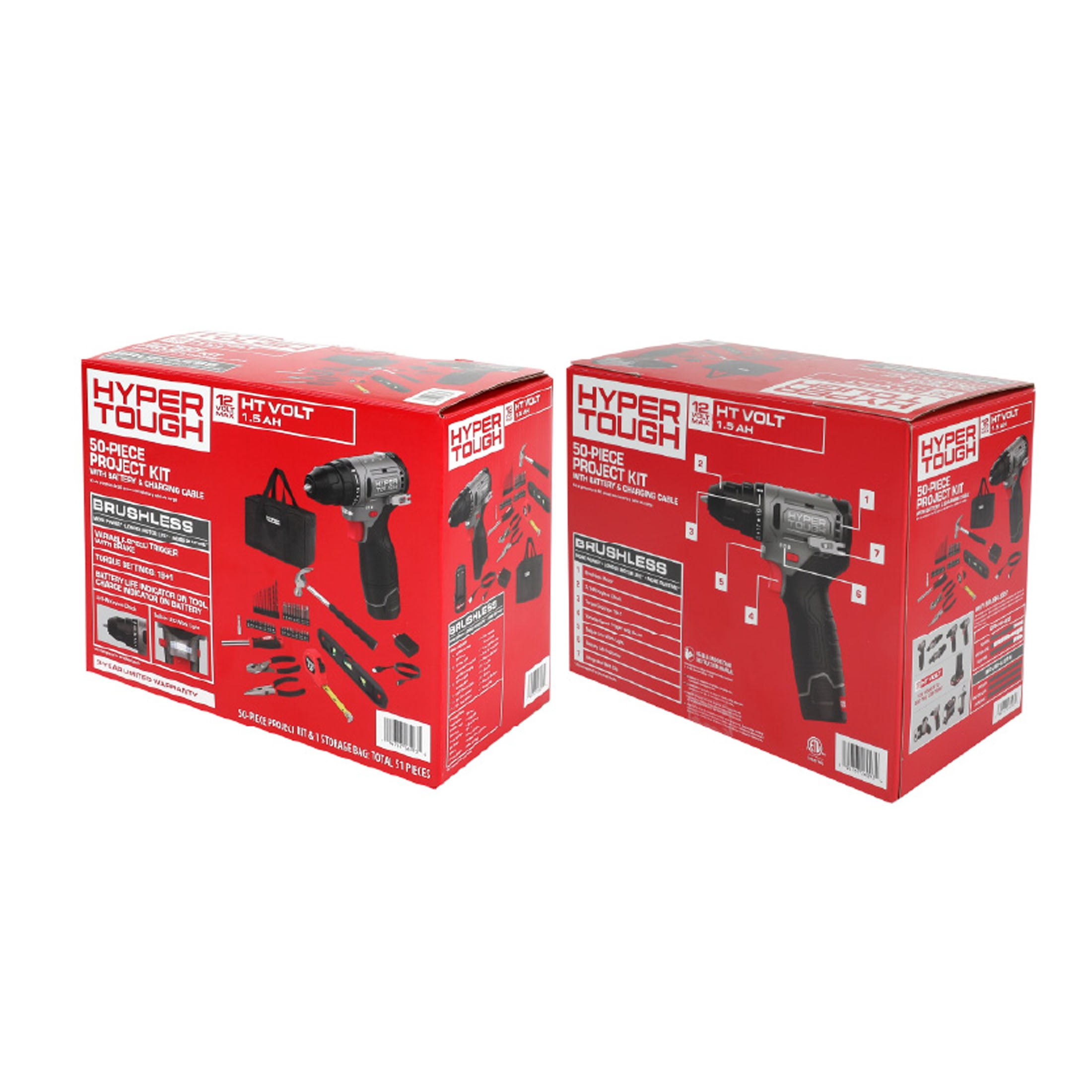 Hyper Tough 12V Brushless Cordless Drill Driver Project Kit (Grey, 50-Piece) vuhc2