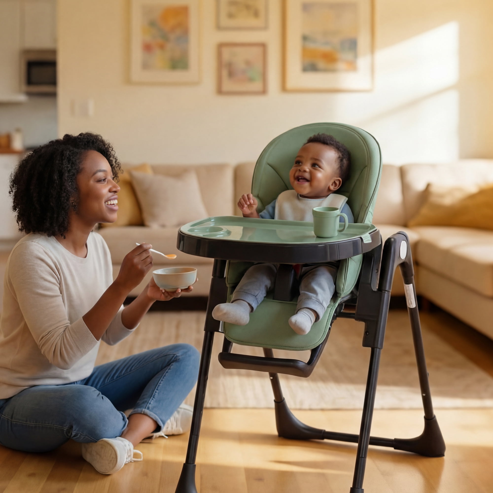 AILEEKISS Foldable Baby High Chair with Detachable Double Trays and Adjustable Recline (Green) xfin6
