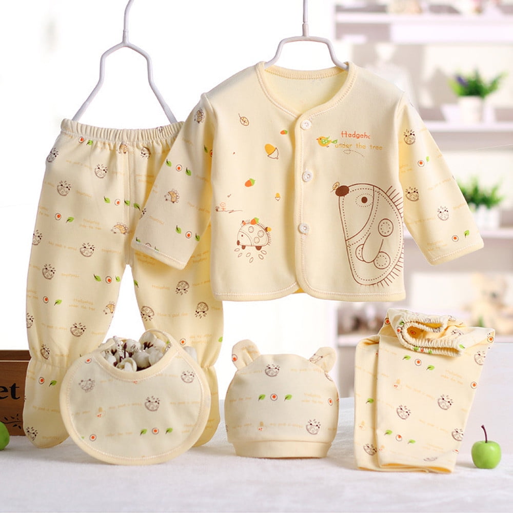 Splozh Newborn Organic Cotton 5-Piece Coming Home Outfit Set (Yellow, 0-3 Months) ylnvc