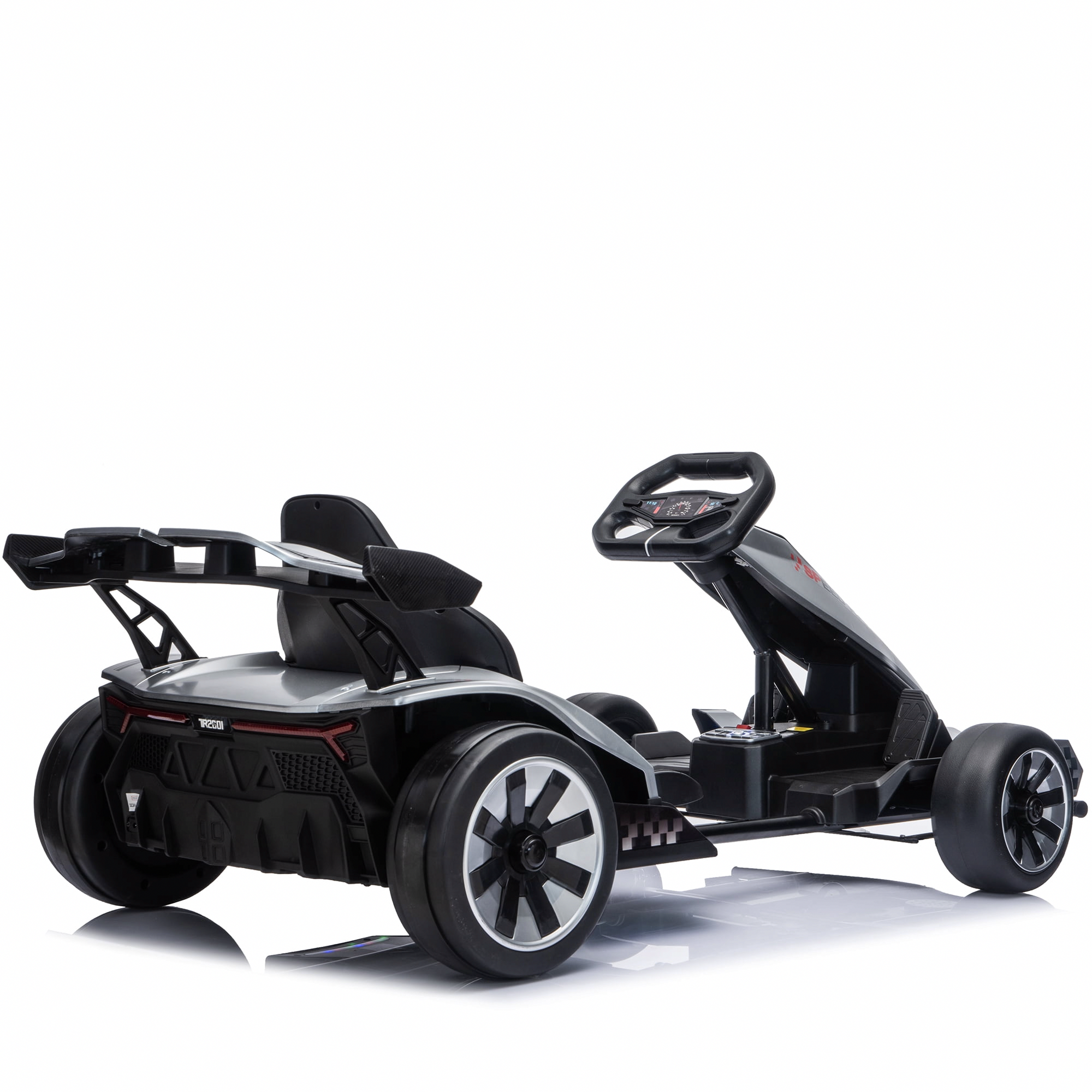 Zukpow 24V 800W Electric Go Kart Drift Car with Adjustable Frame, EVA Wheels, Bluetooth Audio (Silver, 48.5 in) lmfcb