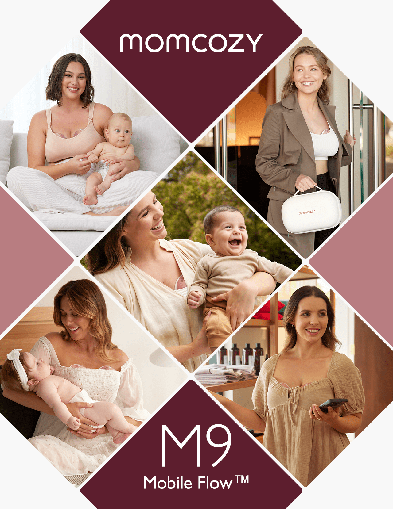 Momcozy M9 Hands-Free Wearable Breast Pump, App-Controlled Portable Milk Extractor (Cozy Red, 2 Pack, 5.07 fl oz) zs18a