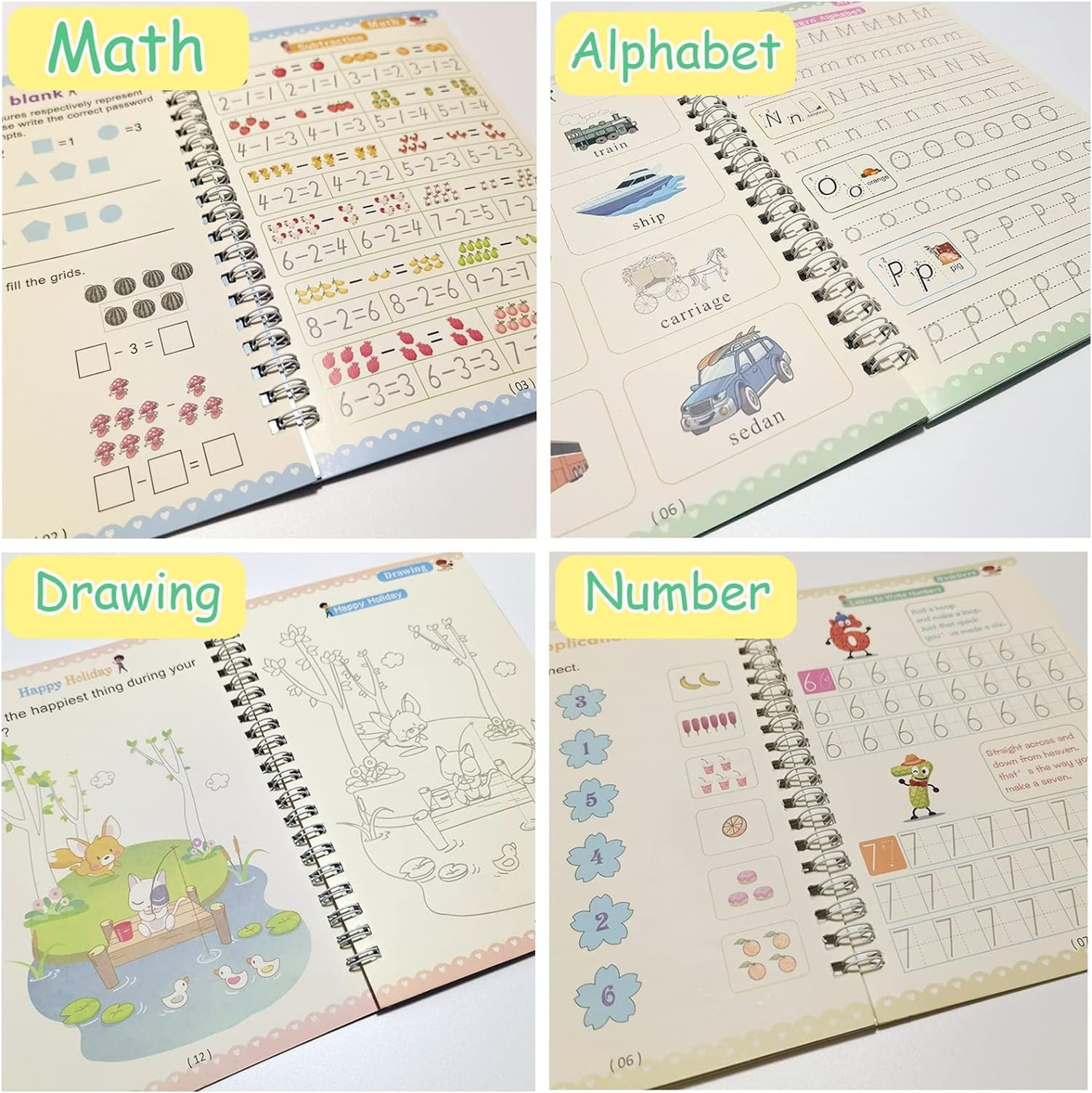Bexikou Grooved Handwriting Practice Copybooks, Reusable Calligraphy Tracing Workbooks for Kids (4 Books with Pens) 2lf2u