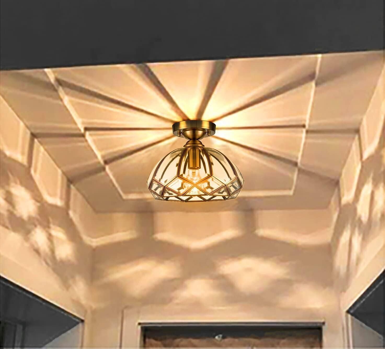 Moose Semi Flush Mount Ceiling Light Modern Brass Glass Fixture (Gold, 1-Light) 1xpmt