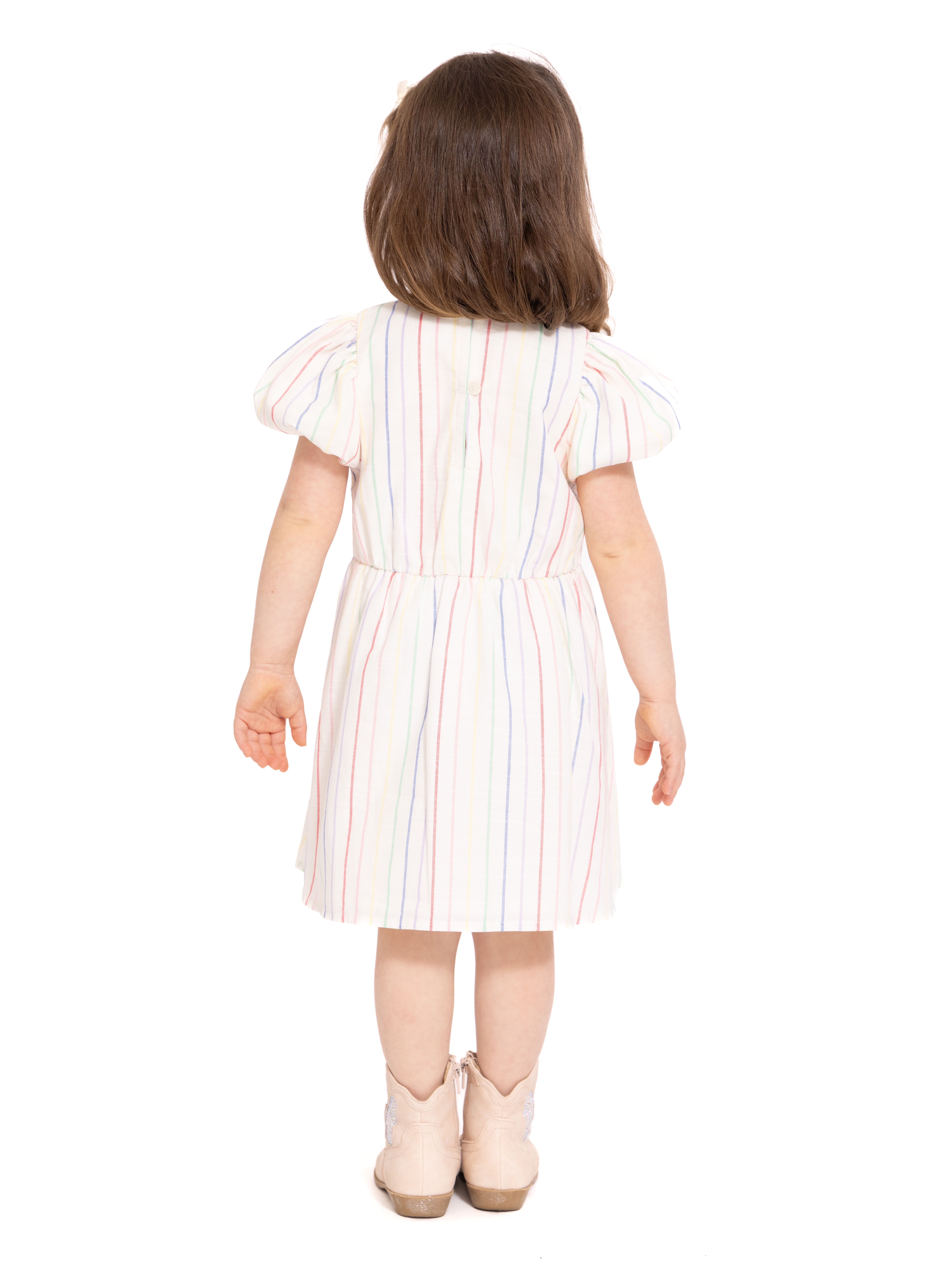 Wonder Nation Toddler Girls Stripe Dress with Bubble Sleeves (White, 5T) asv2z