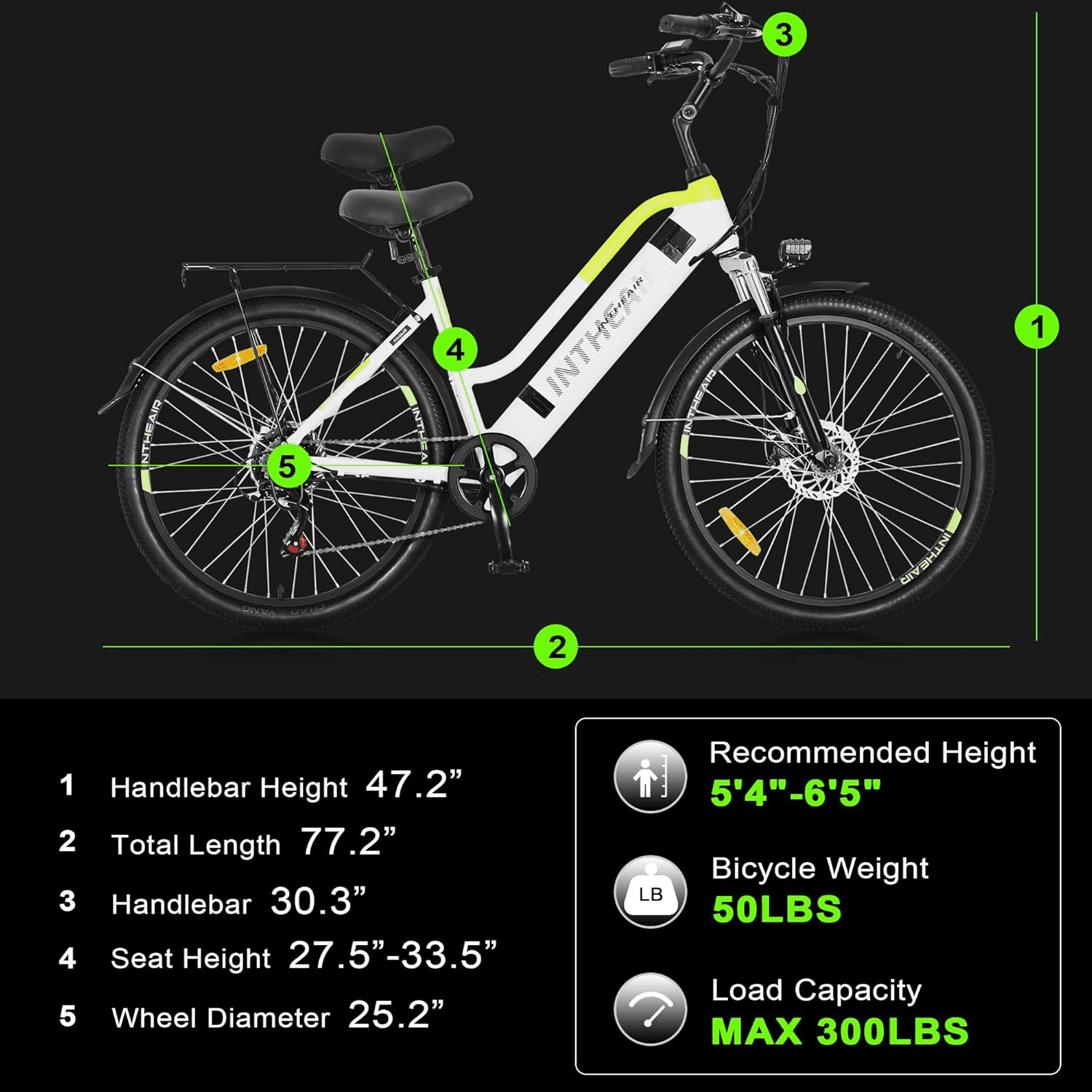 INTHEAIR Electric Commuter Bike, 500W Motor, 20 MPH Speed, UL2849 Certified (White, 26 in) 6kdr1