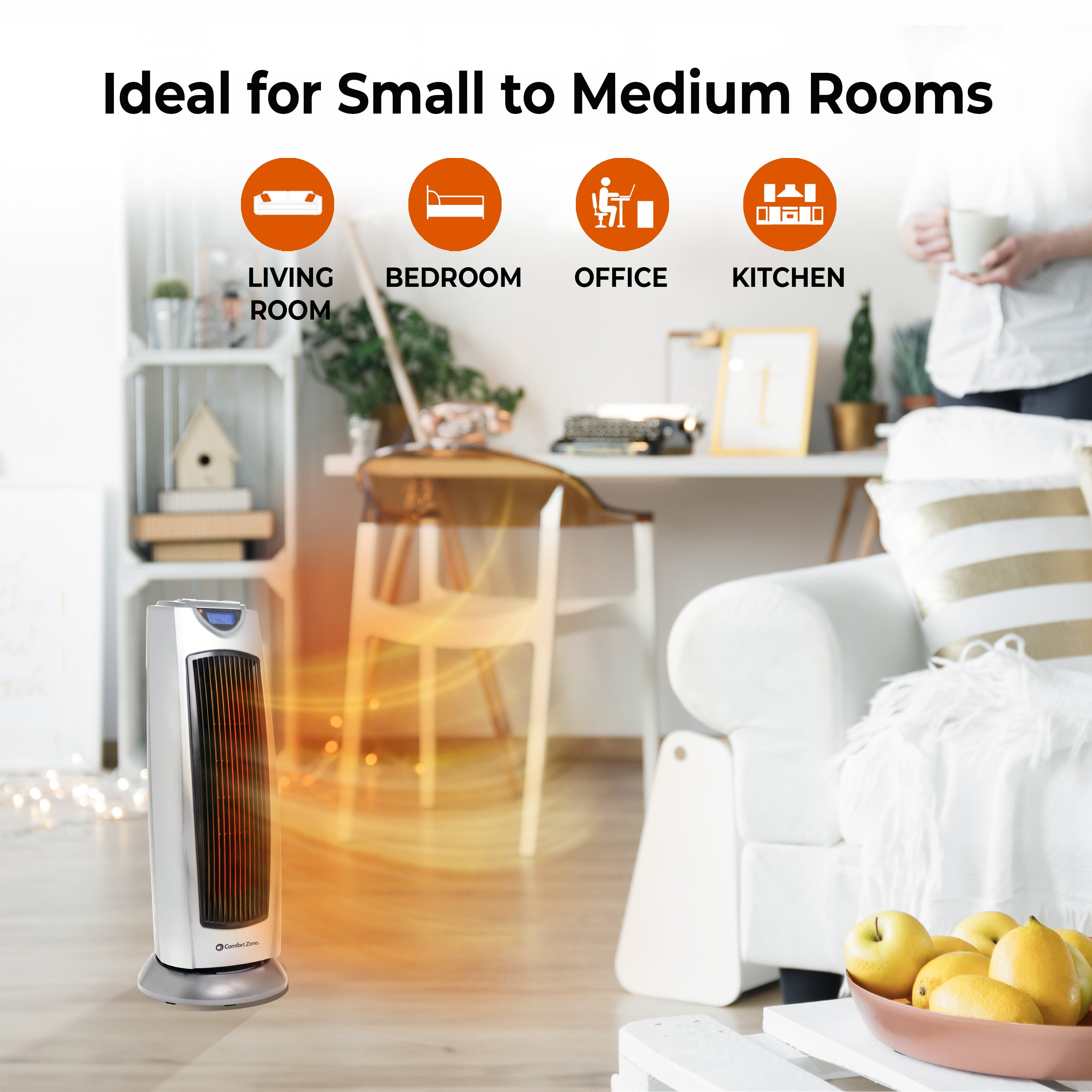 Comfort Zone Ceramic Oscillating Digital Tower Space Heater (Silver, 1500W) 9gc0w
