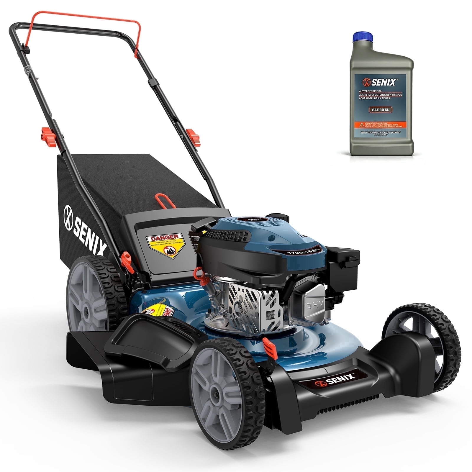 Senix Gas Lawn Mower 21 in Cutting Width 144cc 4-Cycle Engine 3-in-1 (Blue, 21 in) hnvuj