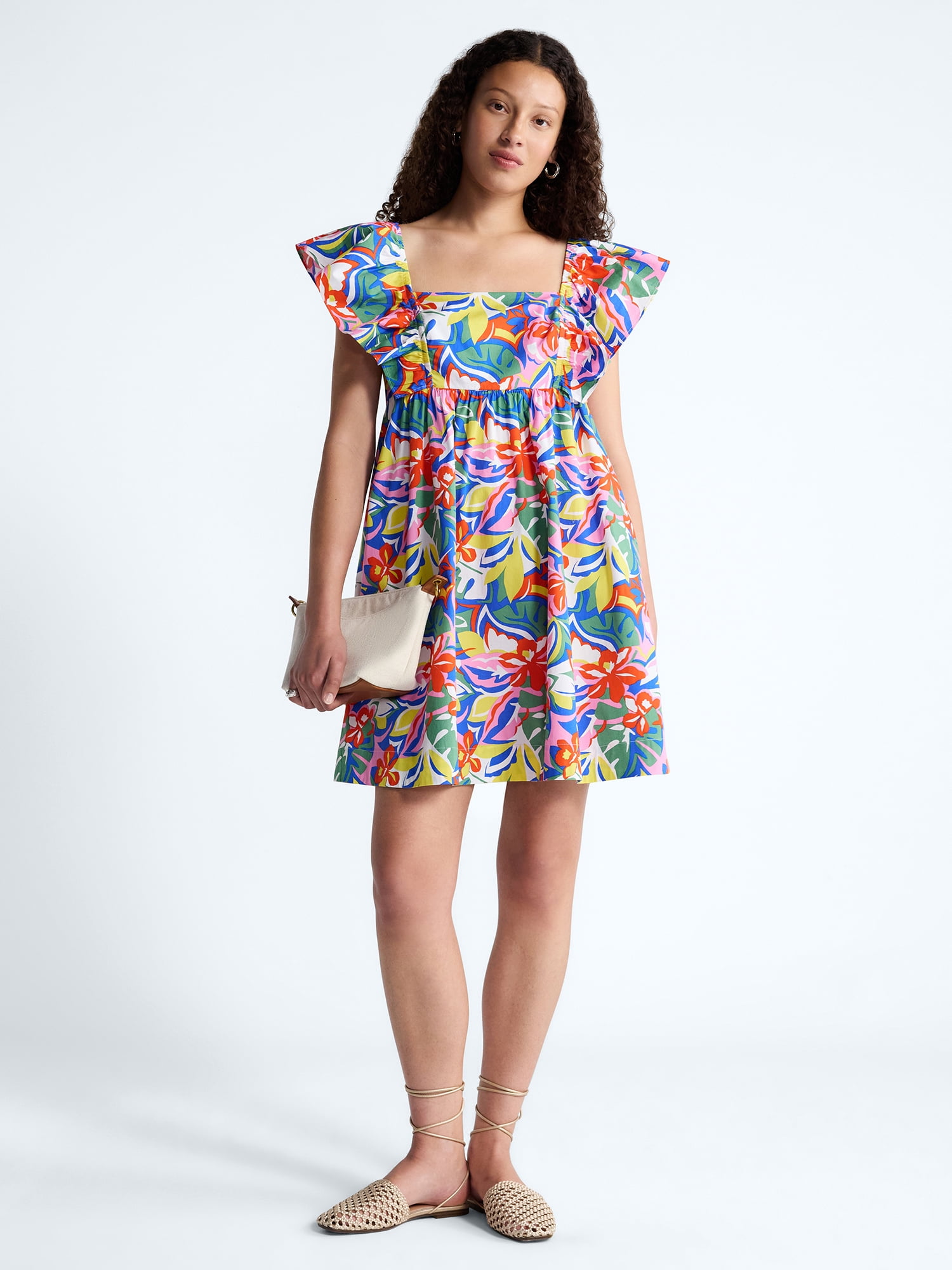 Free Assembly Women's Square Neck Flutter Sleeve Mini Dress (Green, XS) 6mdsc