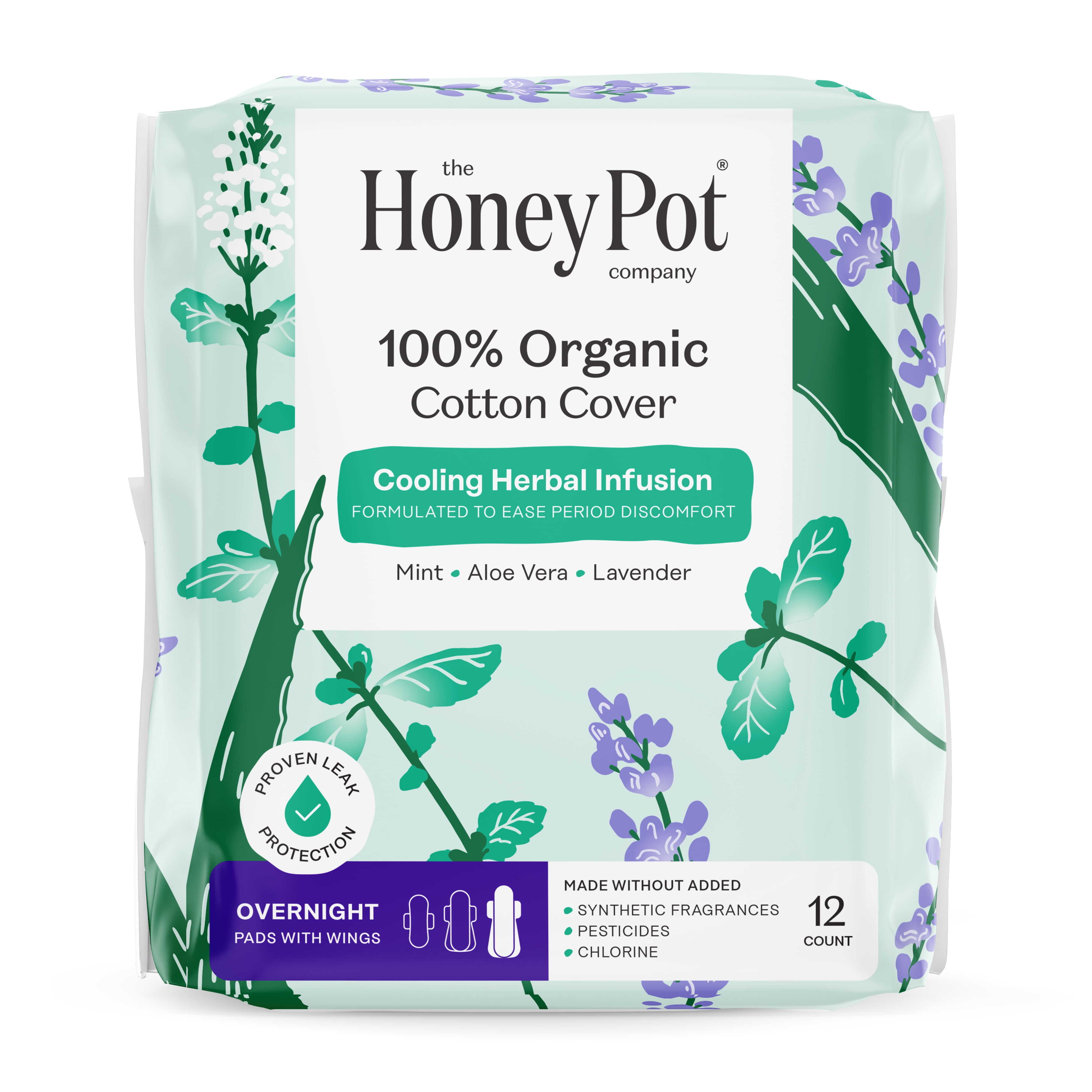 Honey Pot Organic Cotton Cover Herbal Infused Overnight Pads with Wings (12 Count) a0wwu