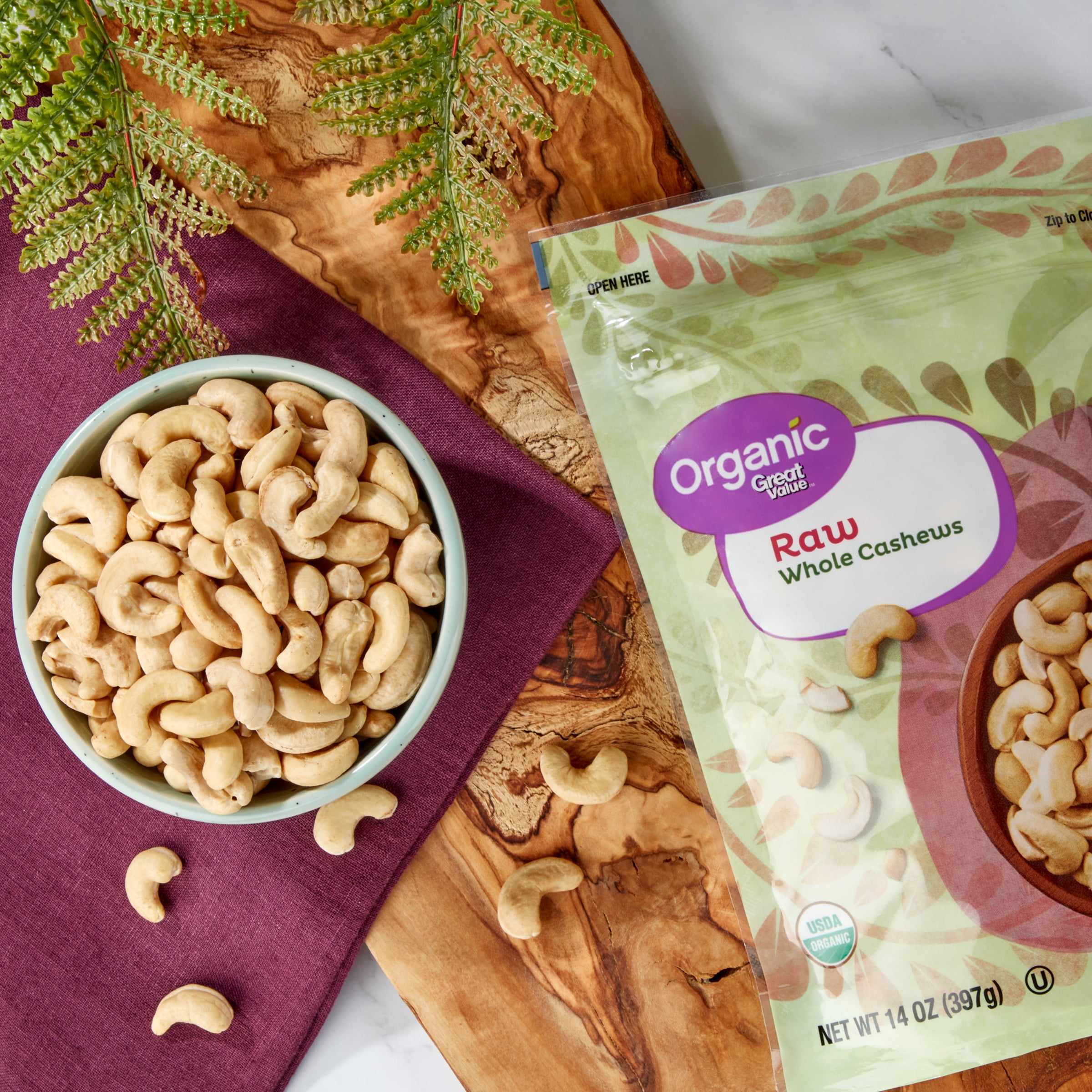Great Value Organic Raw Whole Cashews (Natural, 14 oz) 3oax3