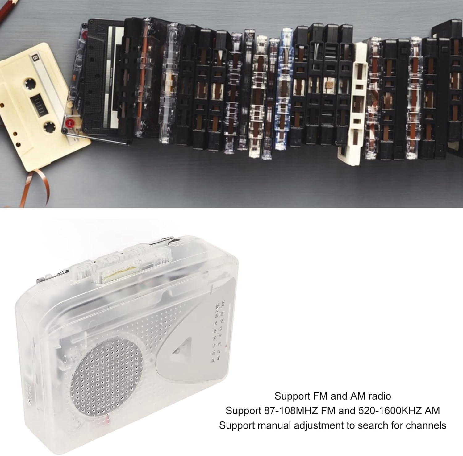 Meikoko Portable Cassette Player and AM/FM Radio with MP3 Converter (White, 1 Pack) bghj4