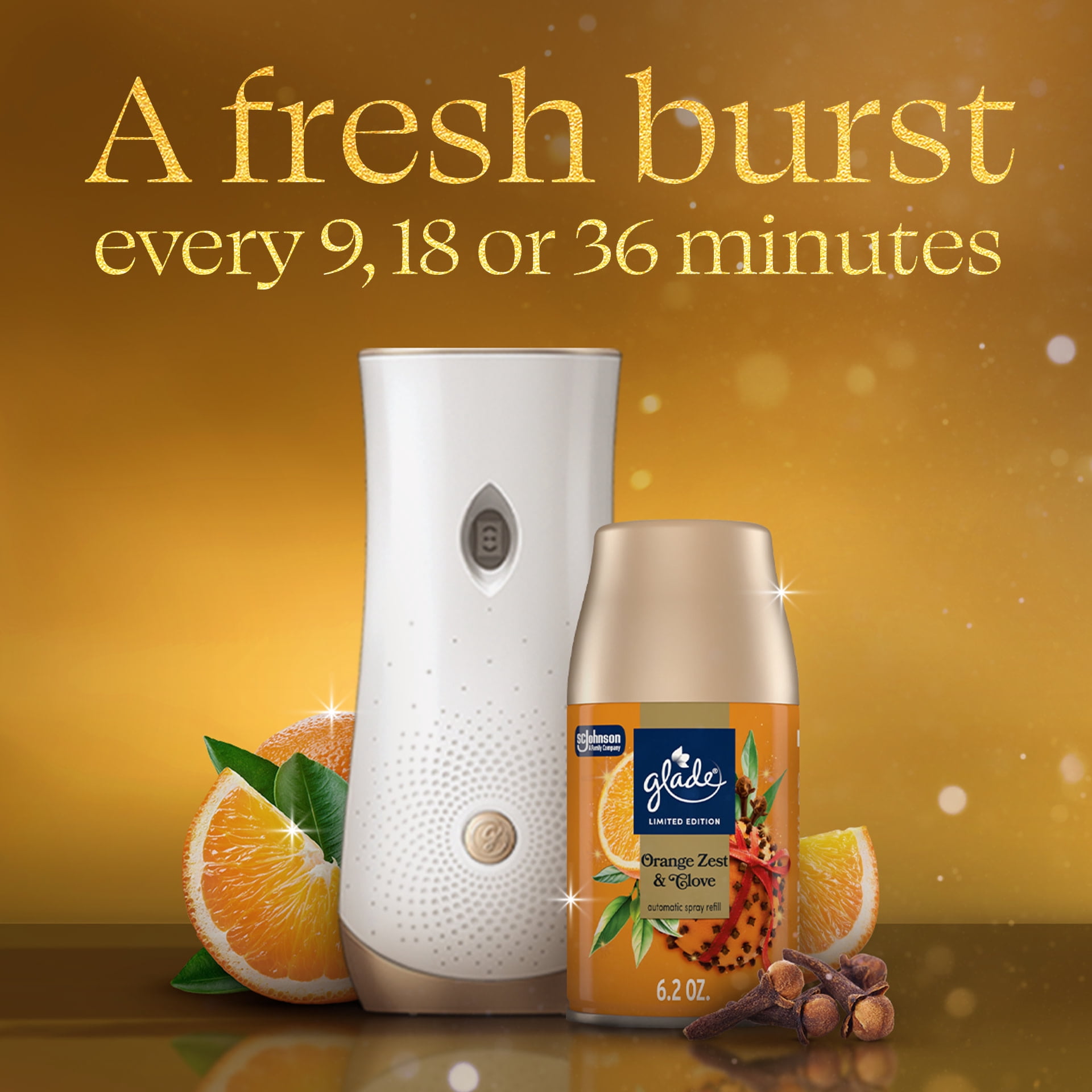 Glade Automatic Spray Air Freshener Refill, Orange Zest & Clove Scent, Long-Lasting Fragrance (Orange, 12.4 oz, 2 Pack) gmezr