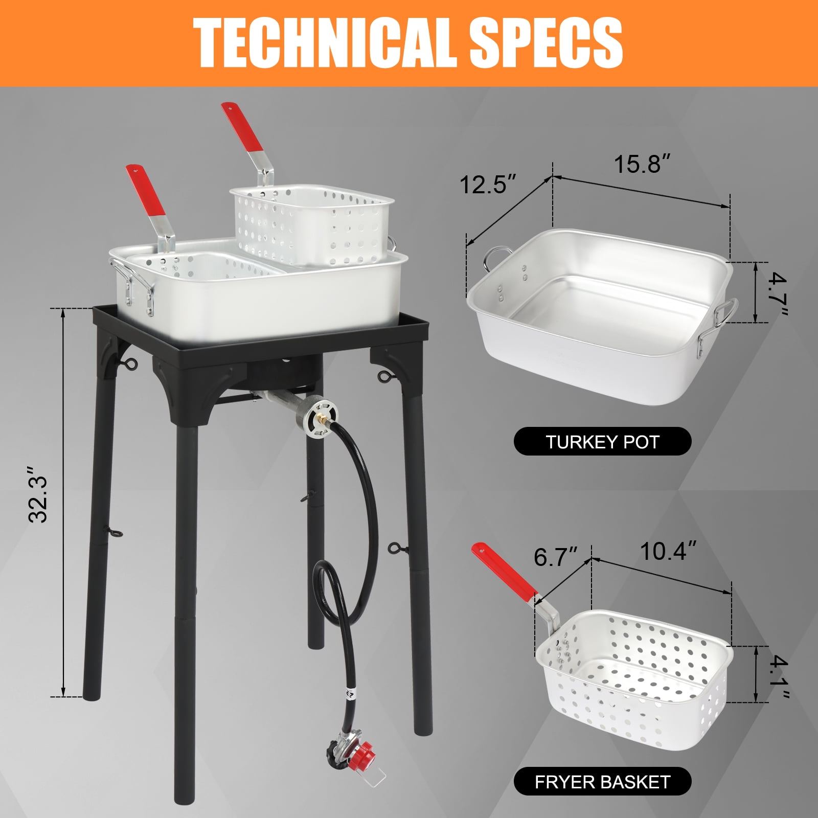 GoDecor Outdoor Propane Deep Fryer with Pot and 2 Inner Baskets (Silver, 18 qt) 27sk8