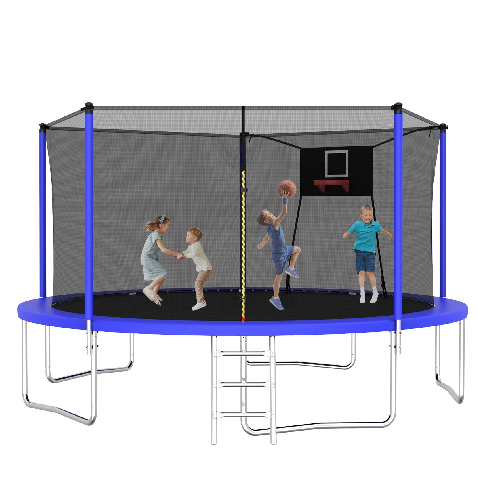 Alvantor 14 ft Round Trampoline with Basketball Hoop and Safety Enclosure Net (Blue, 14 ft) 20elx