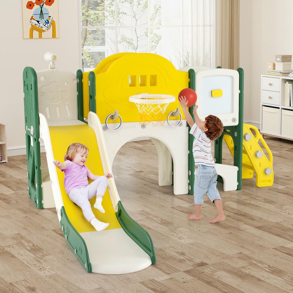 Barara King 10-in-1 Toddler Slide and Climber Playset, Indoor Activity Center for Kids (Yellow) iw5xx