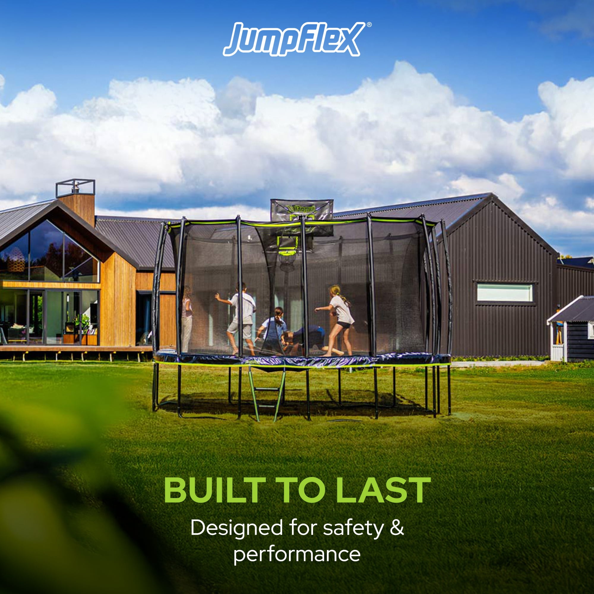 JumpFlex MEGA Outdoor Trampoline with SMARTSHADE Canopy (Black, 19 ft) anaoa