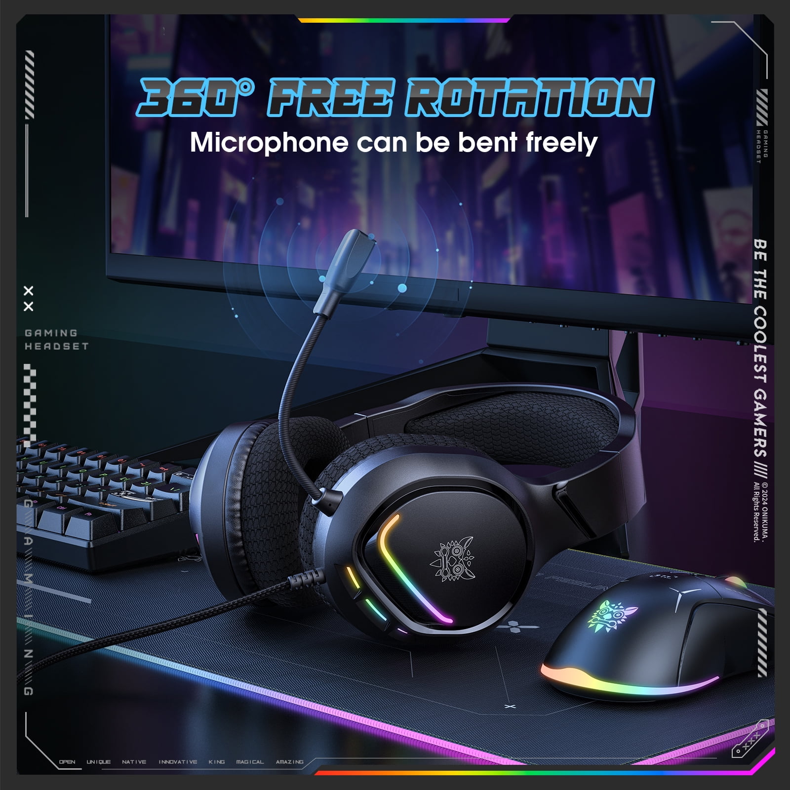 Siivton Gaming Headset with Noise Cancelling Microphone, Over-Ear Stereo Headphones for PC, PS4, PS5, Xbox (Black, 1 Pack) 5z4du