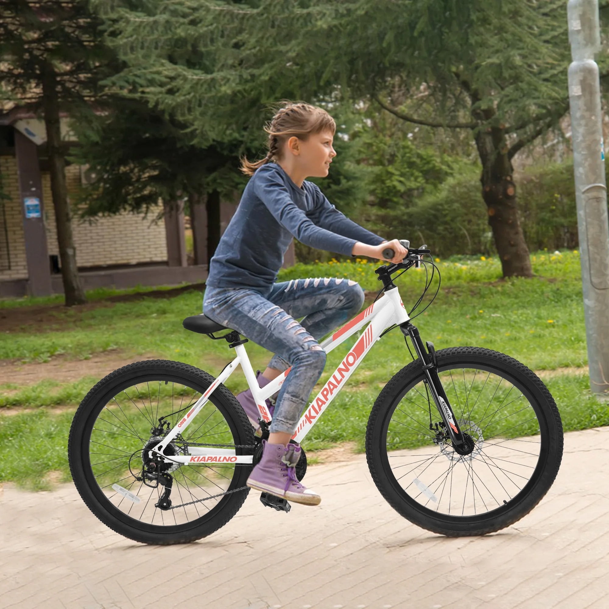 Ecarpat 24 inch Women Mountain Bike, 21-Speed MTB with Steel Frame and Dual Disc Brakes (White, 24 in) 5fkqk