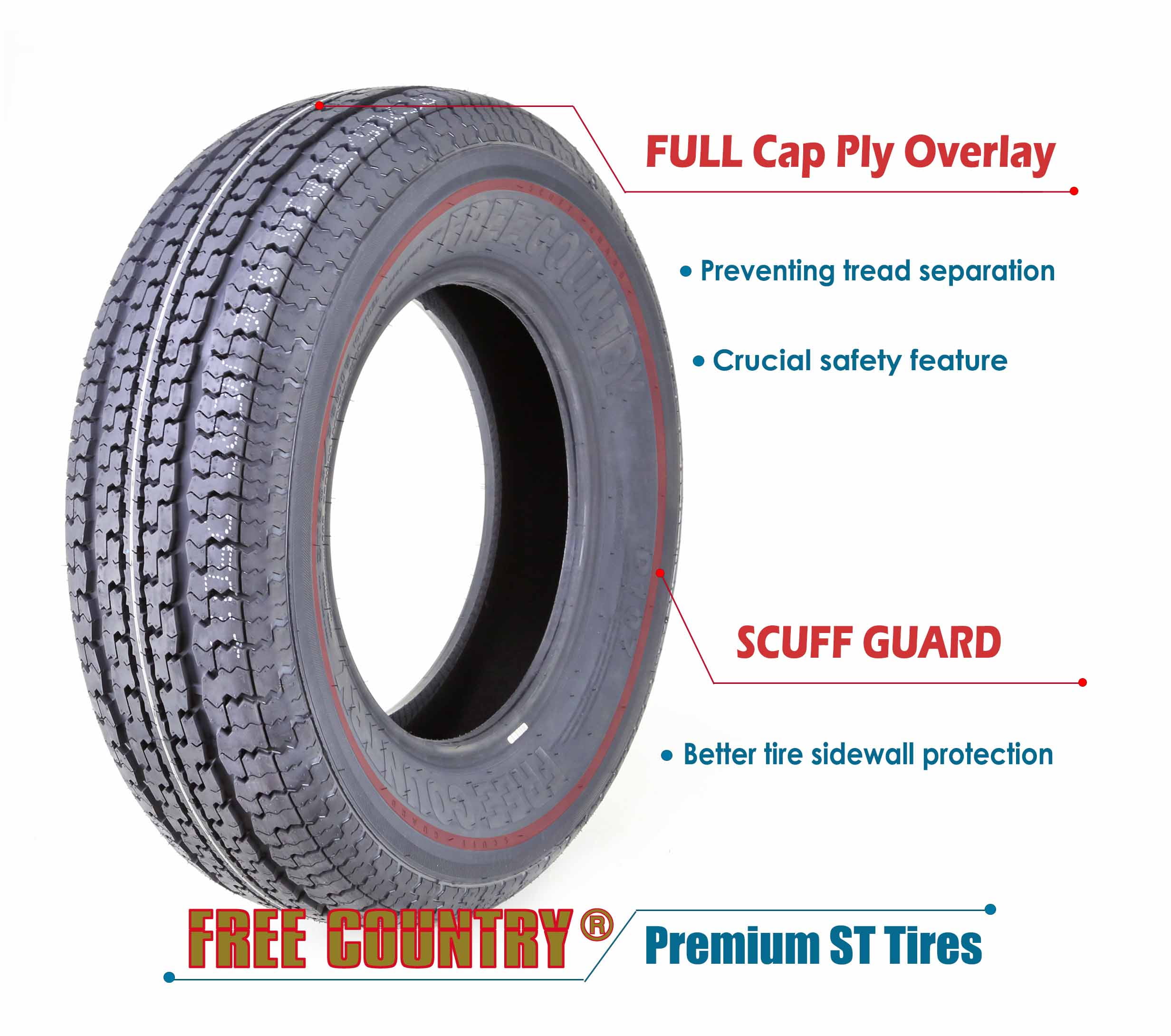 Free Country ST205/75D14 Trailer Tires Load Range C Deep Tread (Set of 4, 26.5 in Diameter) o7iio