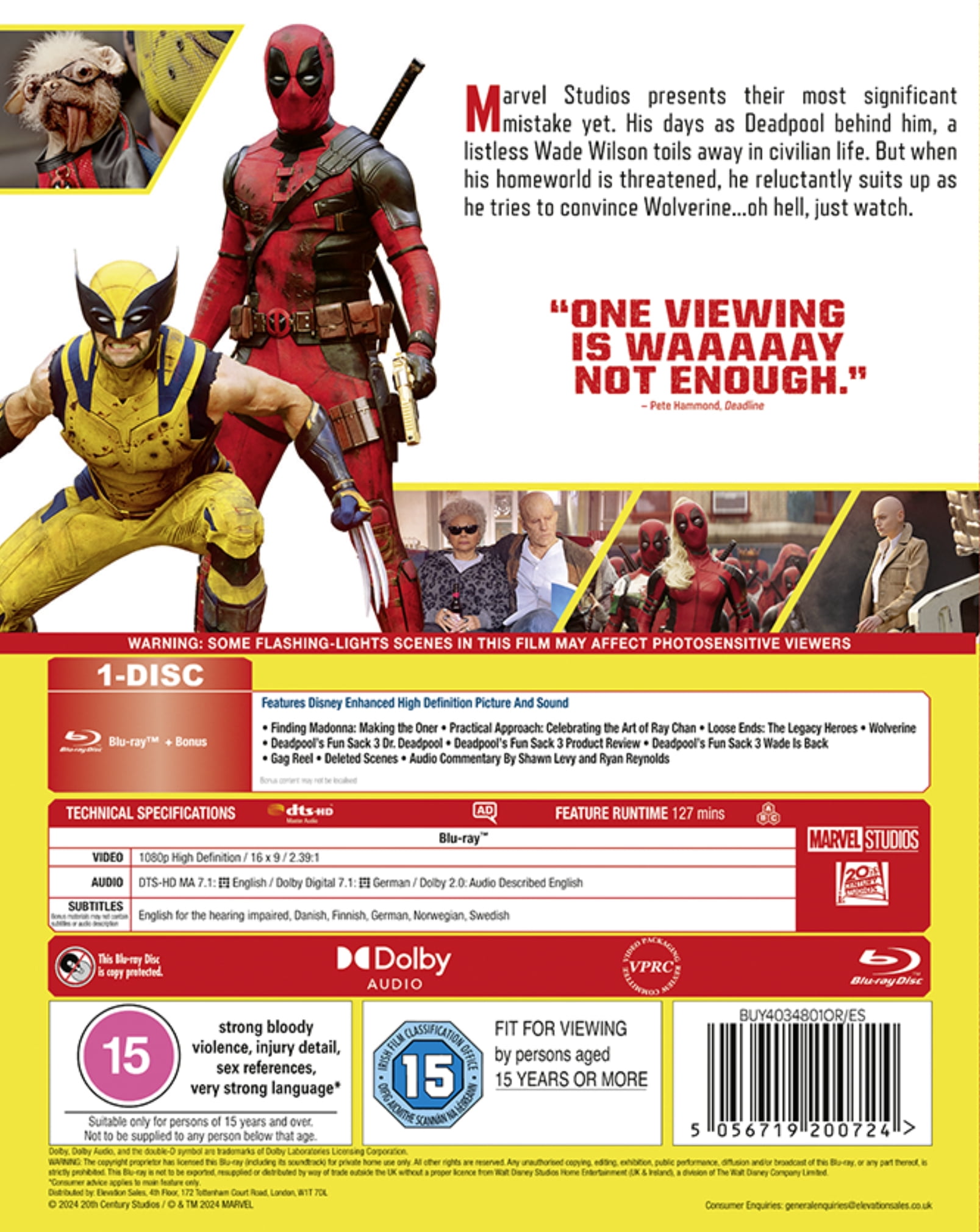 Marvel Deadpool & Wolverine (Blu-ray Disc, 2024 Action Adventure Movie) 1zlue