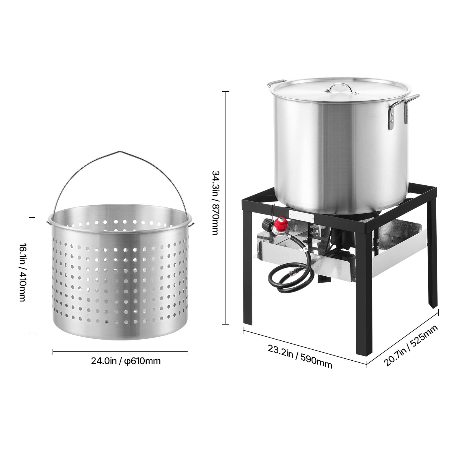 KFFKFF 80 Qt Seafood Boiling Pot Set with Propane Burner, Outdoor Culinary Kit for Crawfish and Turkey (Silver, 80 Qt) ngbaz